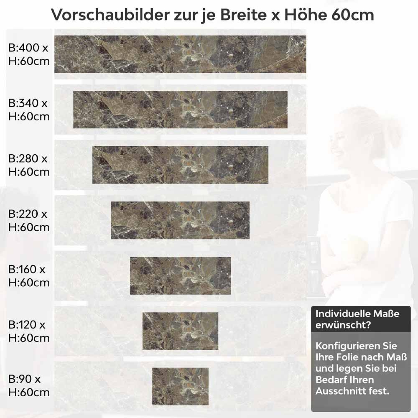 Küchenrückwand Folie Marmorstruktur Dunkelbraun mit feiner Maserung Höhe 60cm