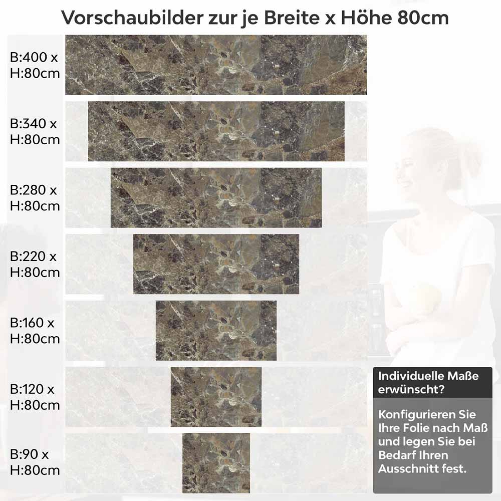 Küchenrückwand Folie Marmorstruktur Dunkelbraun mit feiner Maserung Höhe 80cm