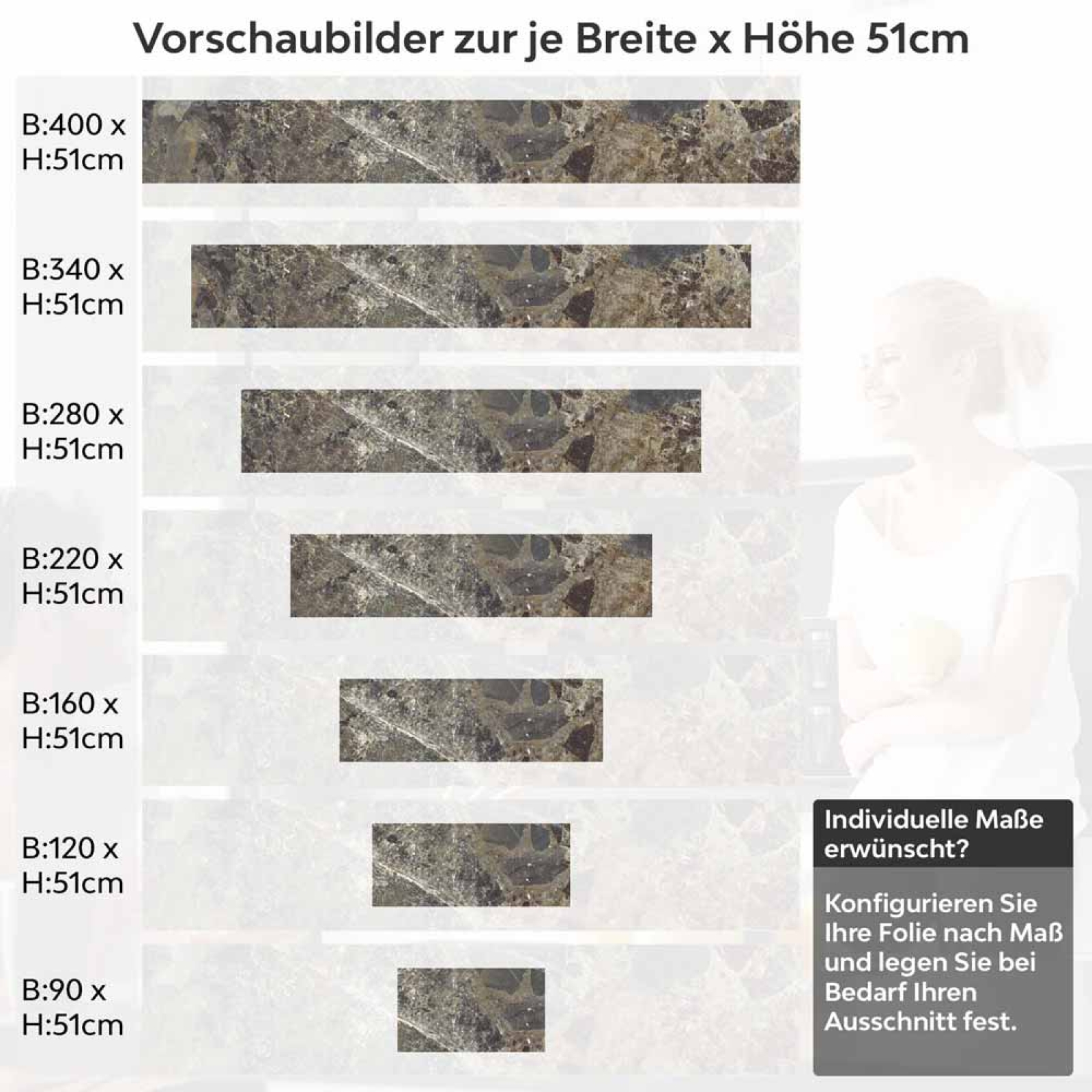 Küchenrückwand Folie brauner Naturstein-Marmor Höhe 51cm