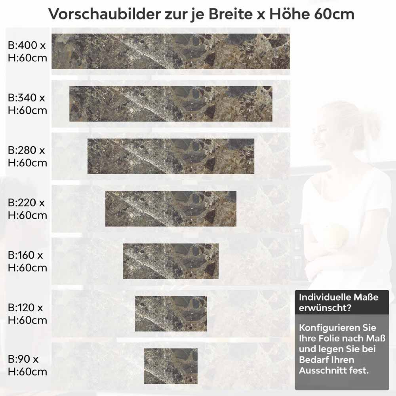 Küchenrückwand Folie brauner Naturstein-Marmor Höhe 60cm