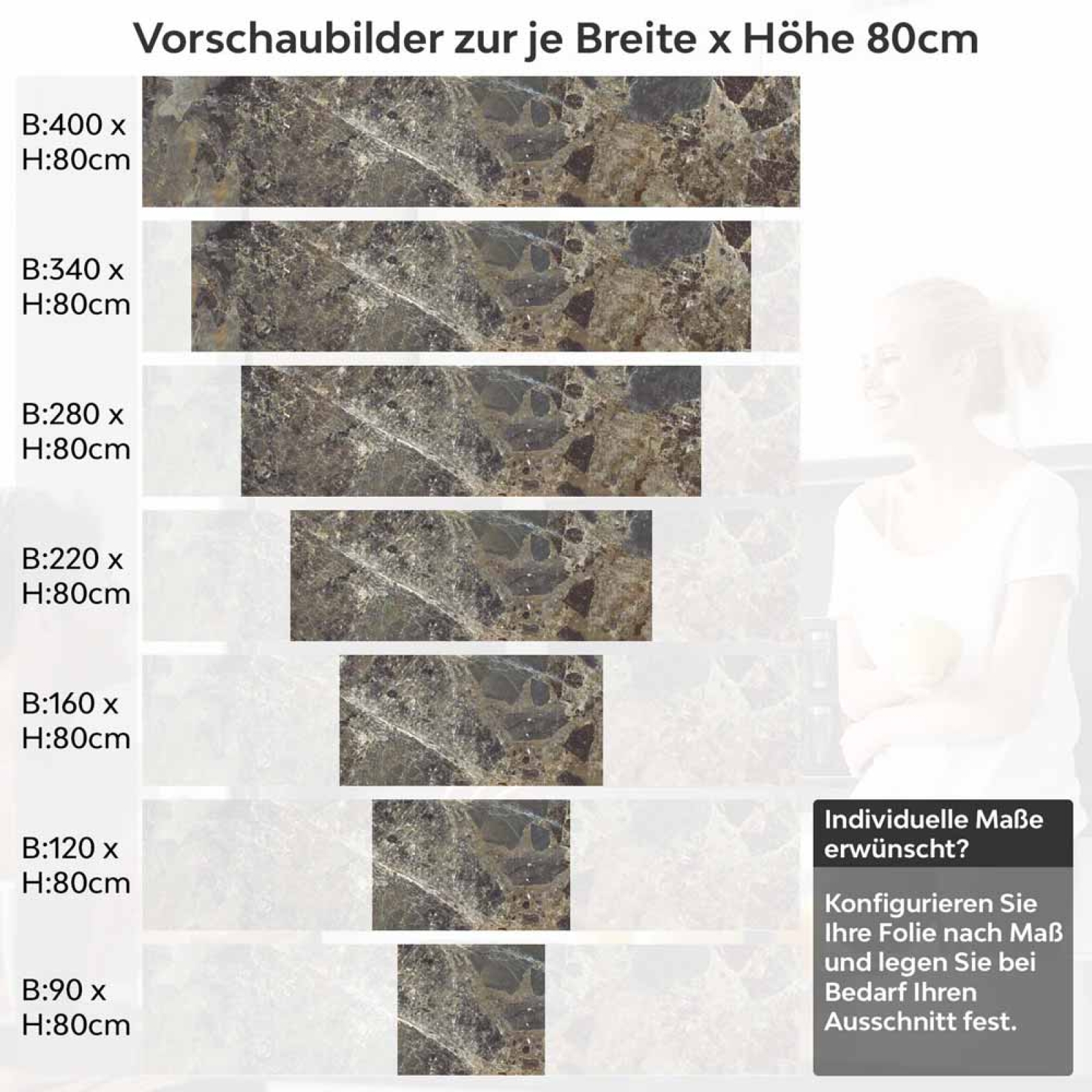 Küchenrückwand Folie brauner Naturstein-Marmor Höhe 80cm