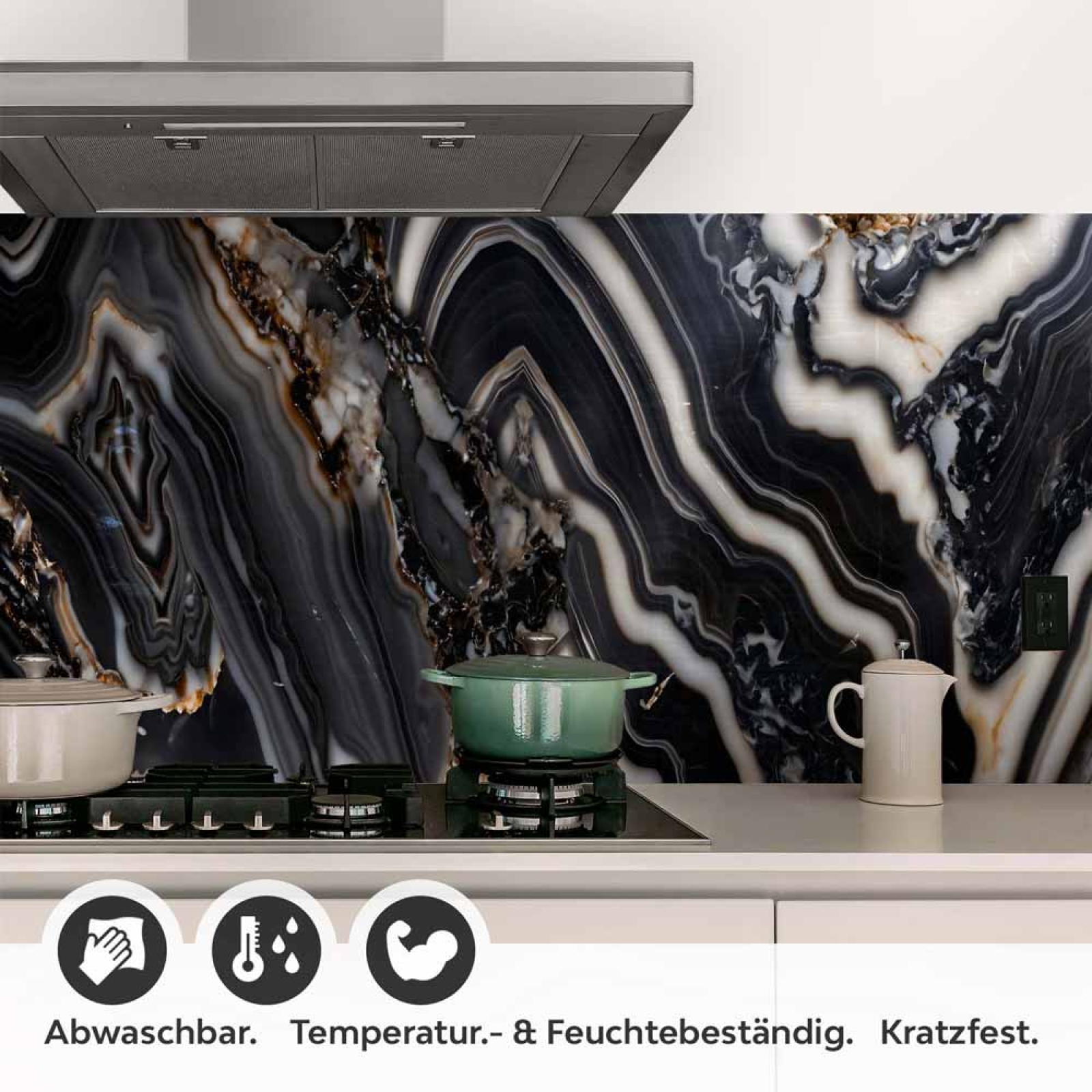 Küchenrückwand Folie Schwarz-Weiß Marmoroptik Detailbild 1