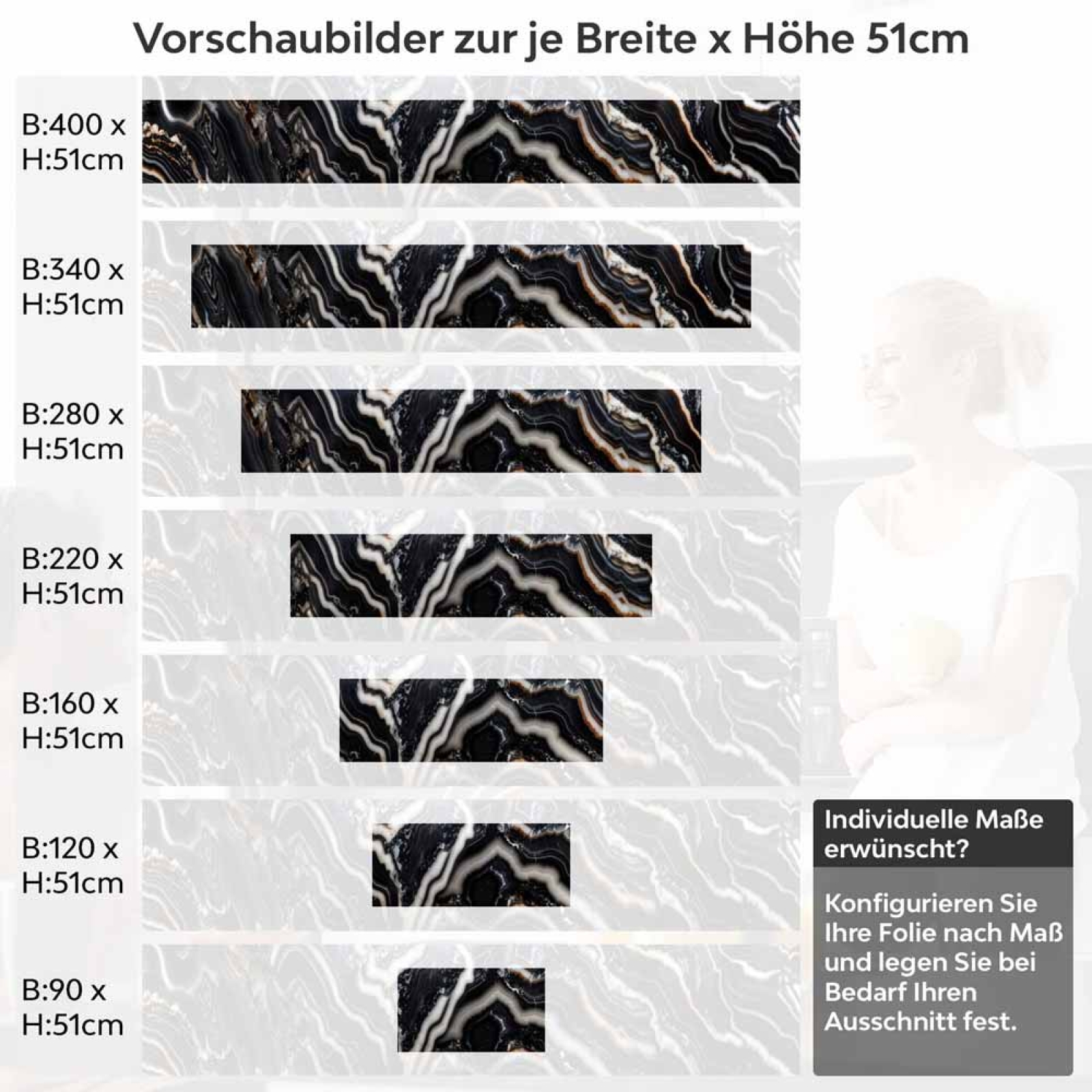 Küchenrückwand Folie Schwarz-Weiß Marmoroptik Höhe 51cm