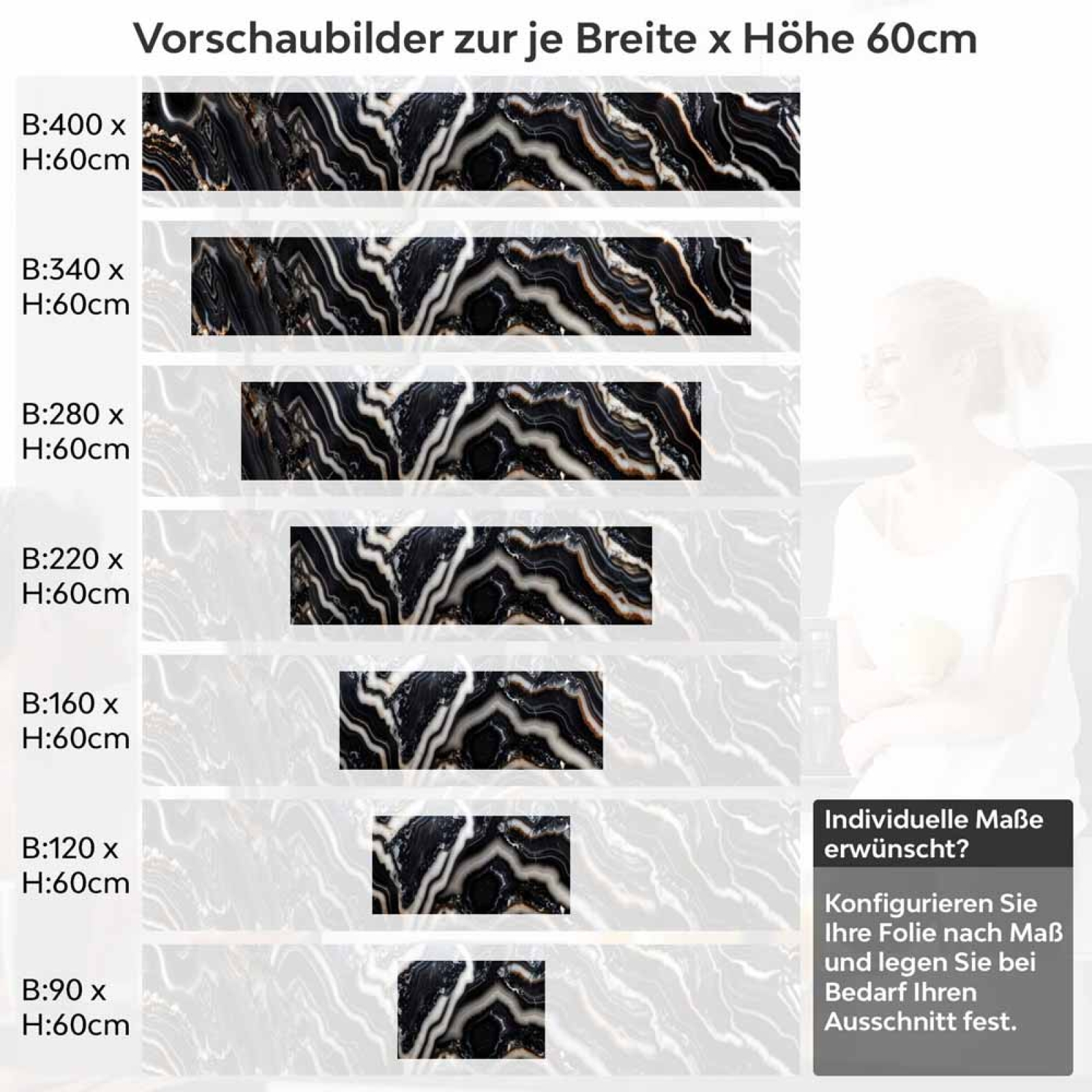 Küchenrückwand Folie Schwarz-Weiß Marmoroptik Höhe 60cm
