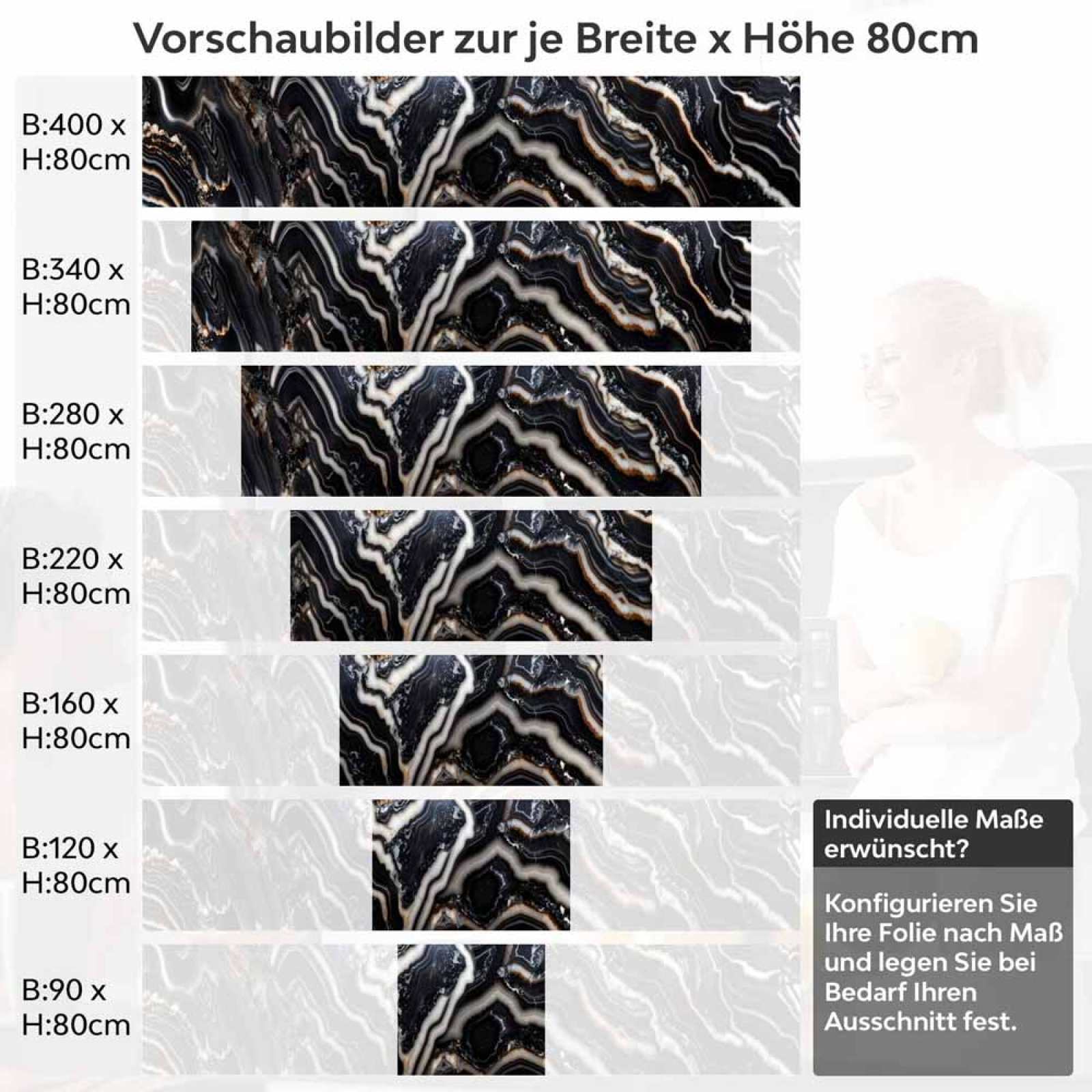Küchenrückwand Folie Schwarz-Weiß Marmoroptik Höhe 80cm