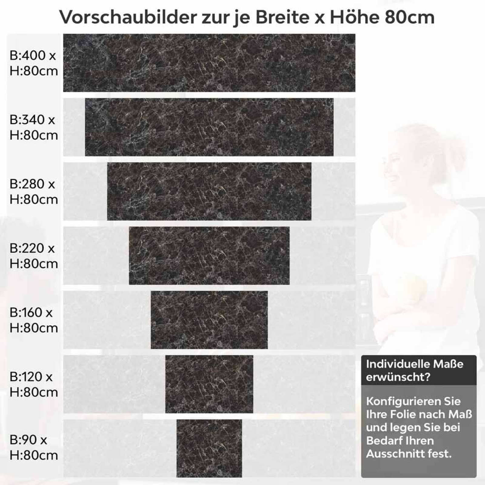 Küchenrückwand Folie Schwarz-Braun Marmordesign Höhe 80cm