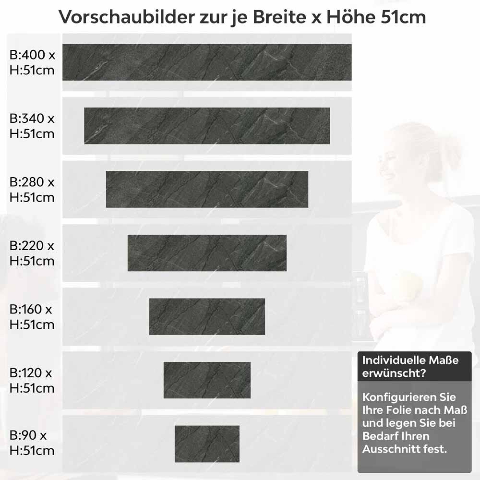 Küchenrückwand Folie edler Marmorlook in Dunkelgrau Höhe 51cm