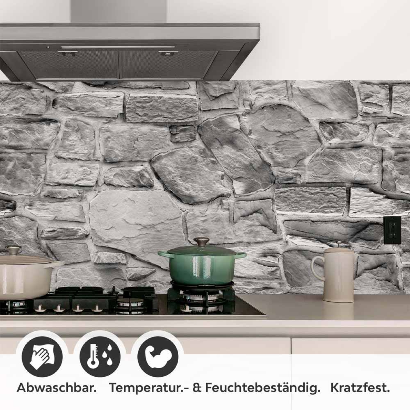 Küchenrückwand Folie Graues Naturmauerwerk - Rustikales Steinwand-Design Detailbild 1