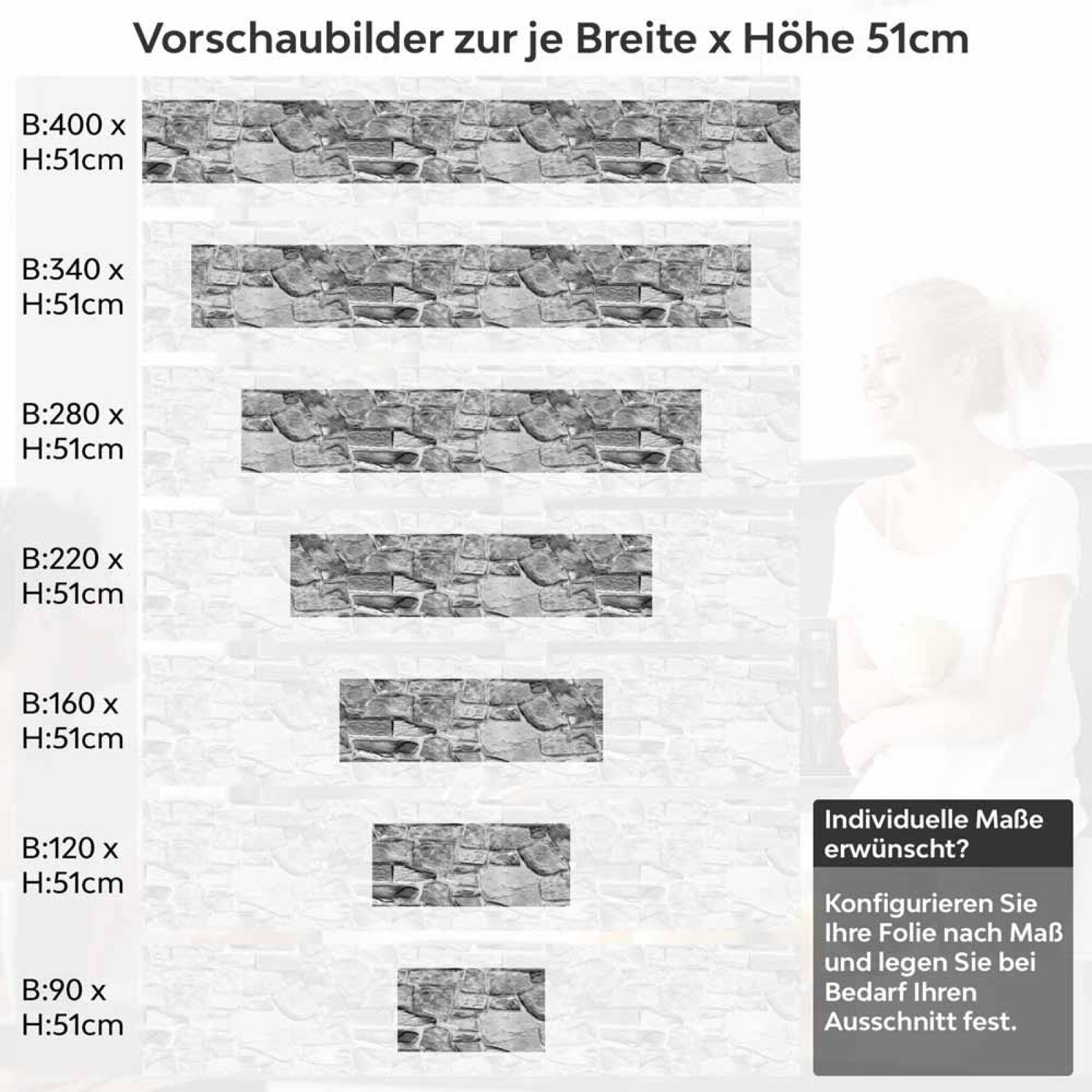 Küchenrückwand Folie Graues Naturmauerwerk - Rustikales Steinwand-Design Höhe 51cm
