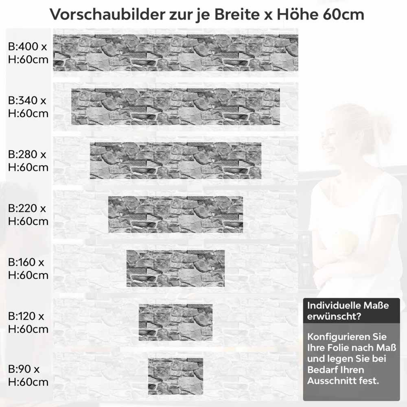 Küchenrückwand Folie Graues Naturmauerwerk - Rustikales Steinwand-Design Höhe 60cm