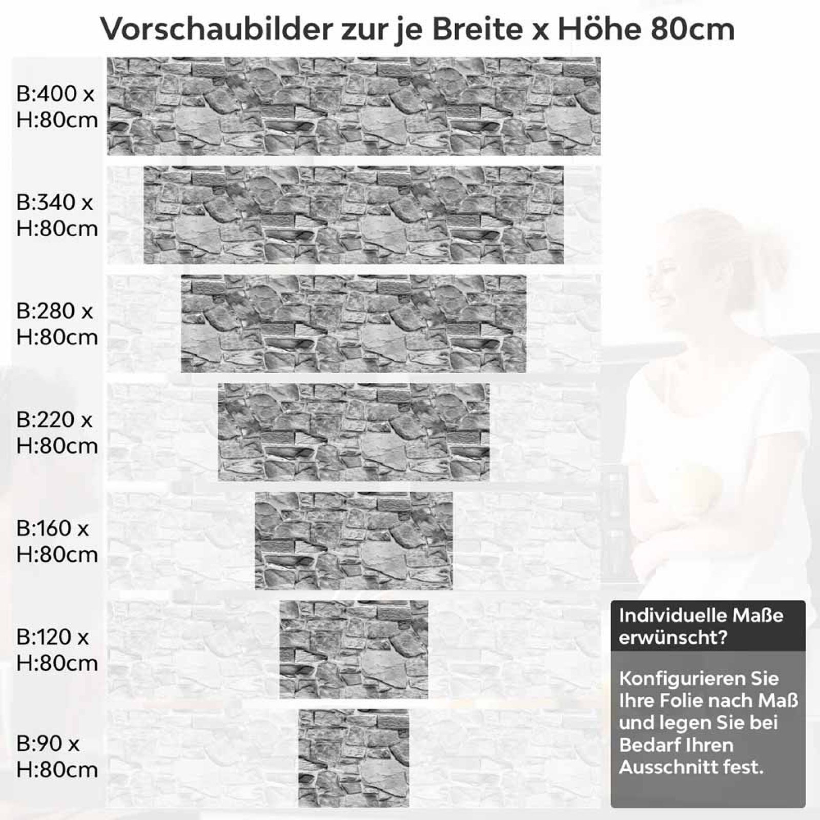 Küchenrückwand Folie Graues Naturmauerwerk - Rustikales Steinwand-Design Höhe 80cm