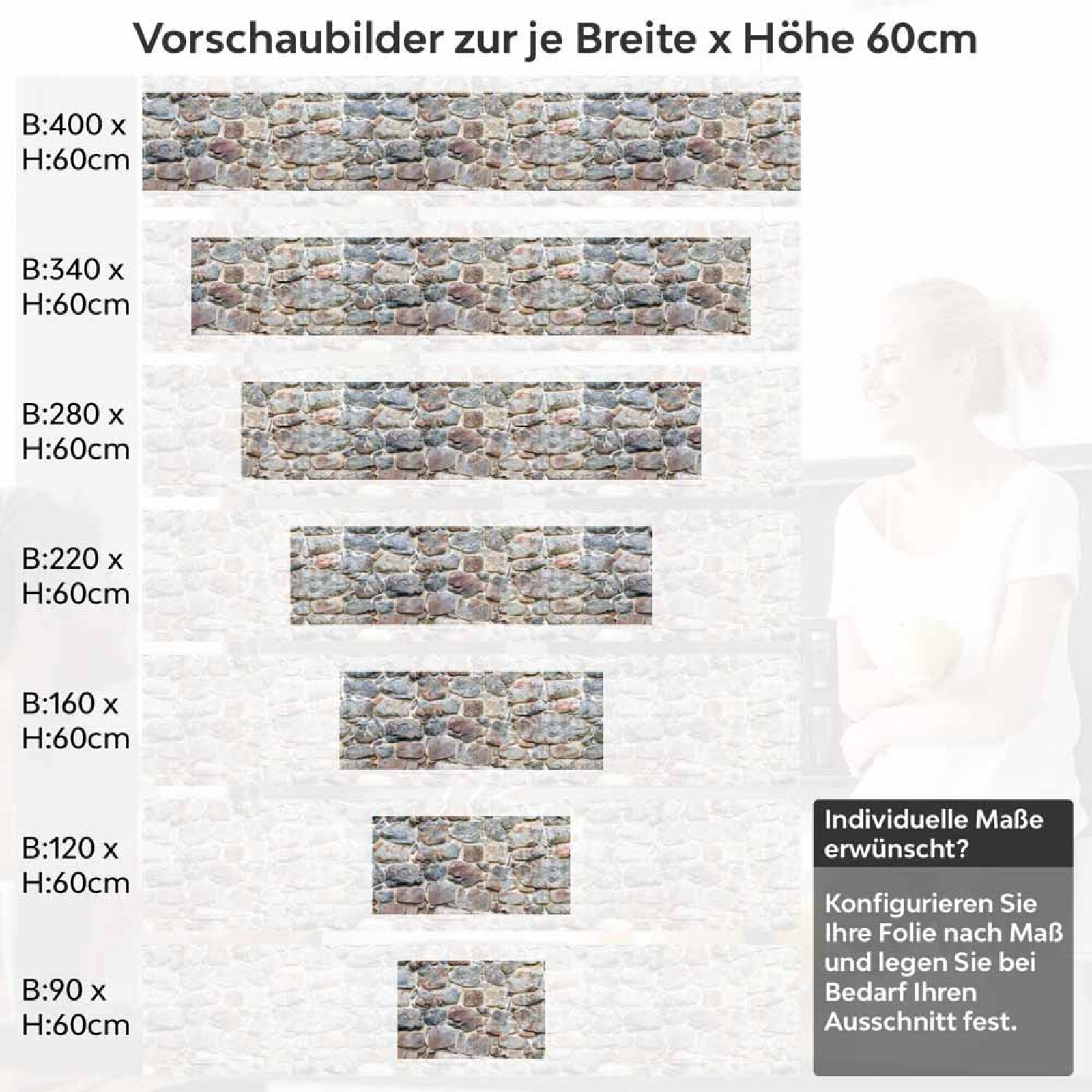 Küchenrückwand Folie Mauerwerkoptik - Charme in Landhausstill Höhe 60cm