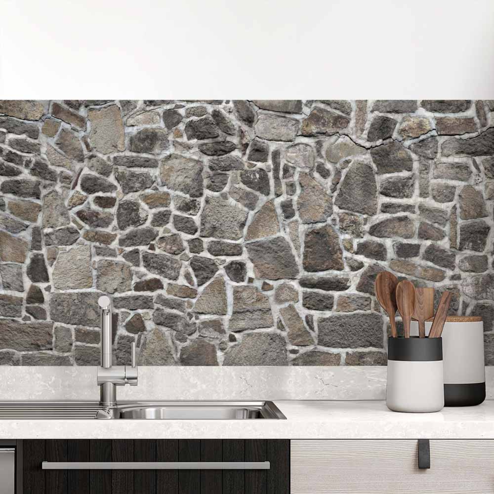 Küchenrückwand Folie Mauerdesign - Perfekt für Landhausküchen Hauptbild 1