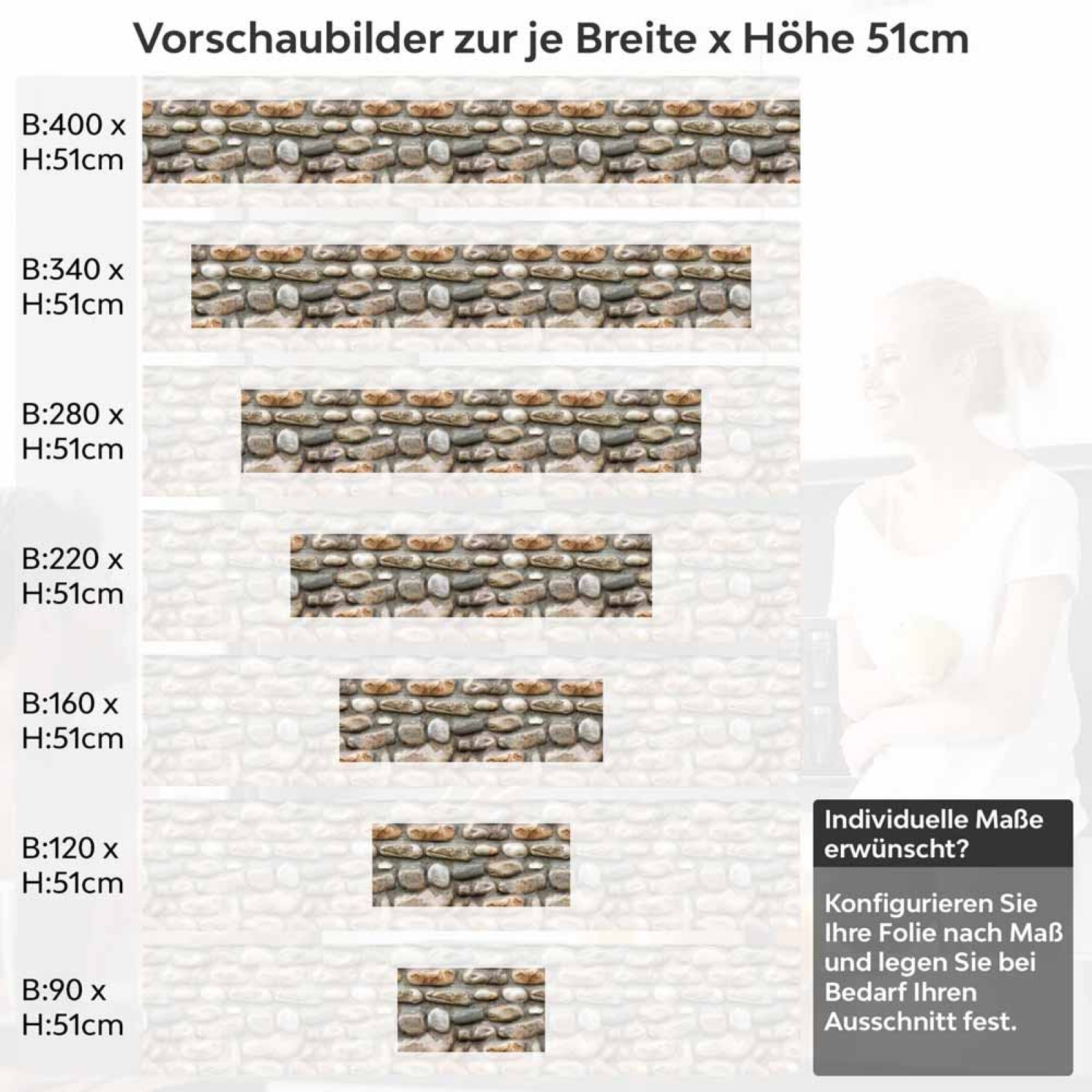Küchenrückwand Folie Flusssteinmauer - Ländliches Ambiente Höhe 51cm