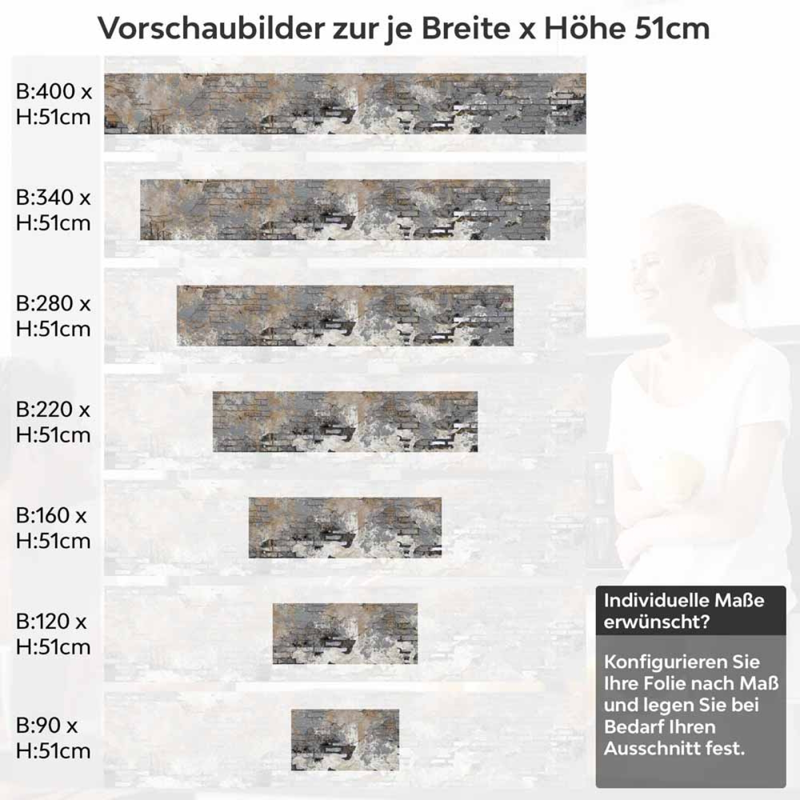 Küchenrückwand Folie abgenutztes Mauerwerk - Loft-Feeling in Ihrer Küche Höhe 51cm