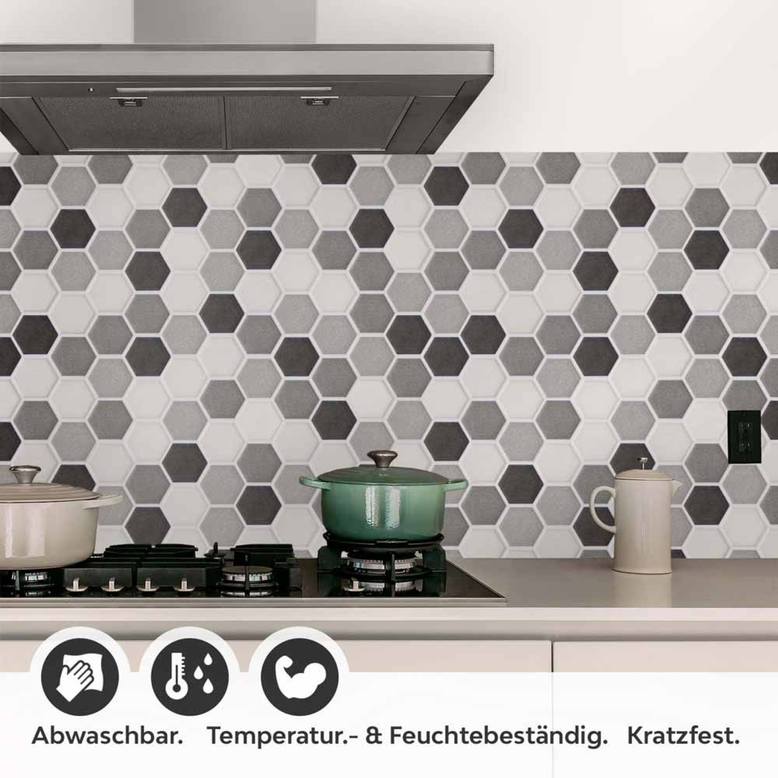 Küchenrückwand Folie Mosaikoptik Hexagon Detailbild 1