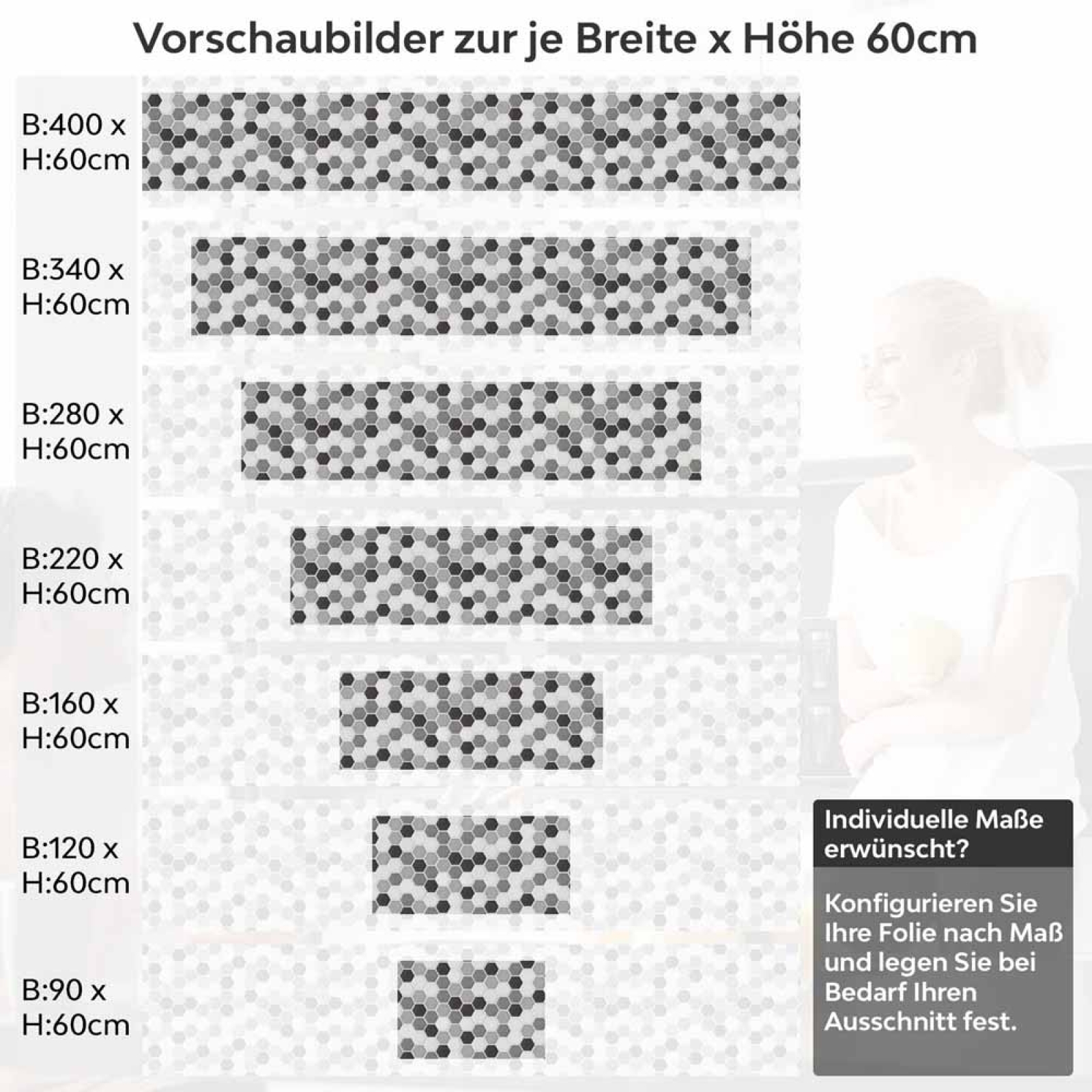 Küchenrückwand Folie Mosaikoptik Hexagon Höhe 60cm