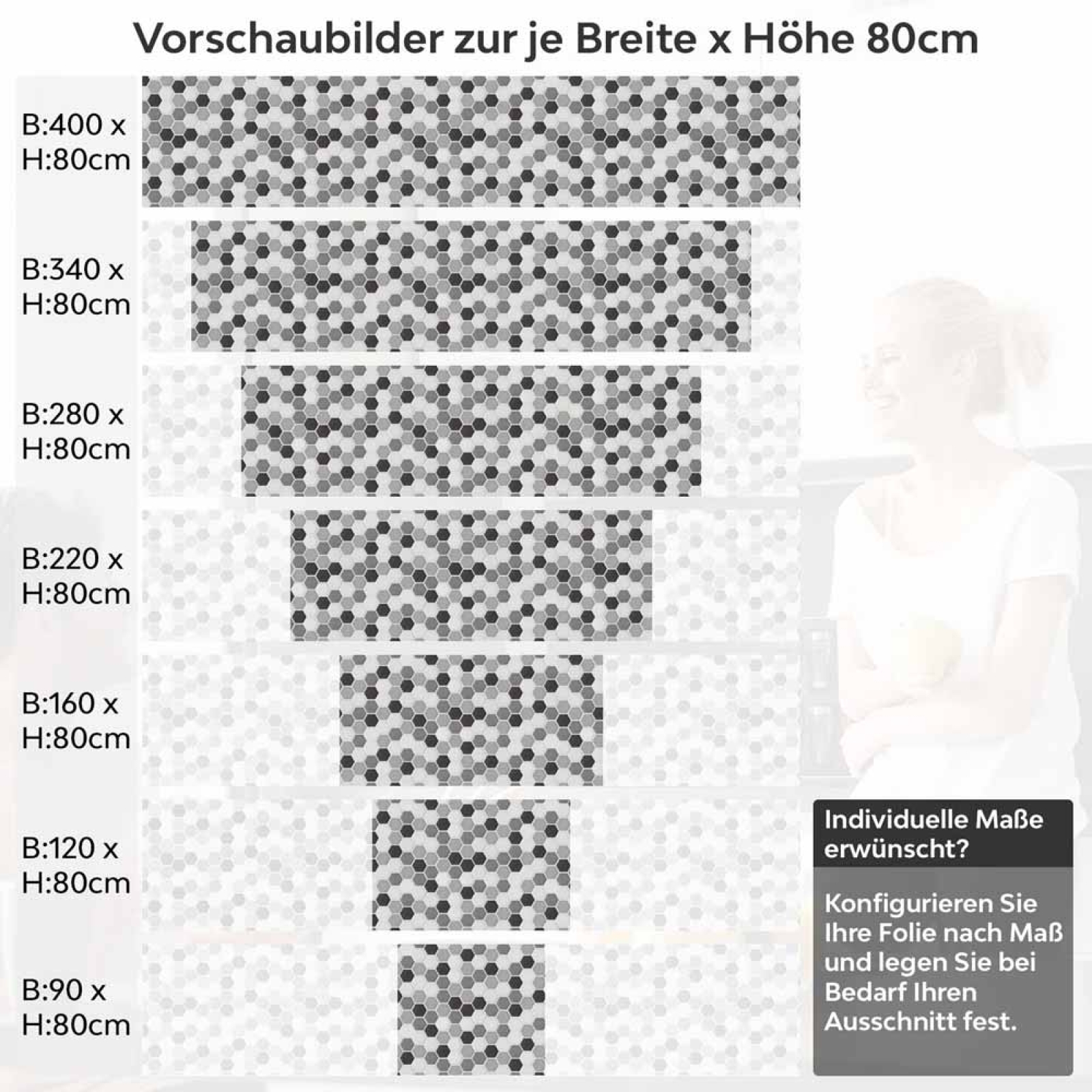 Küchenrückwand Folie Mosaikoptik Hexagon Höhe 80cm
