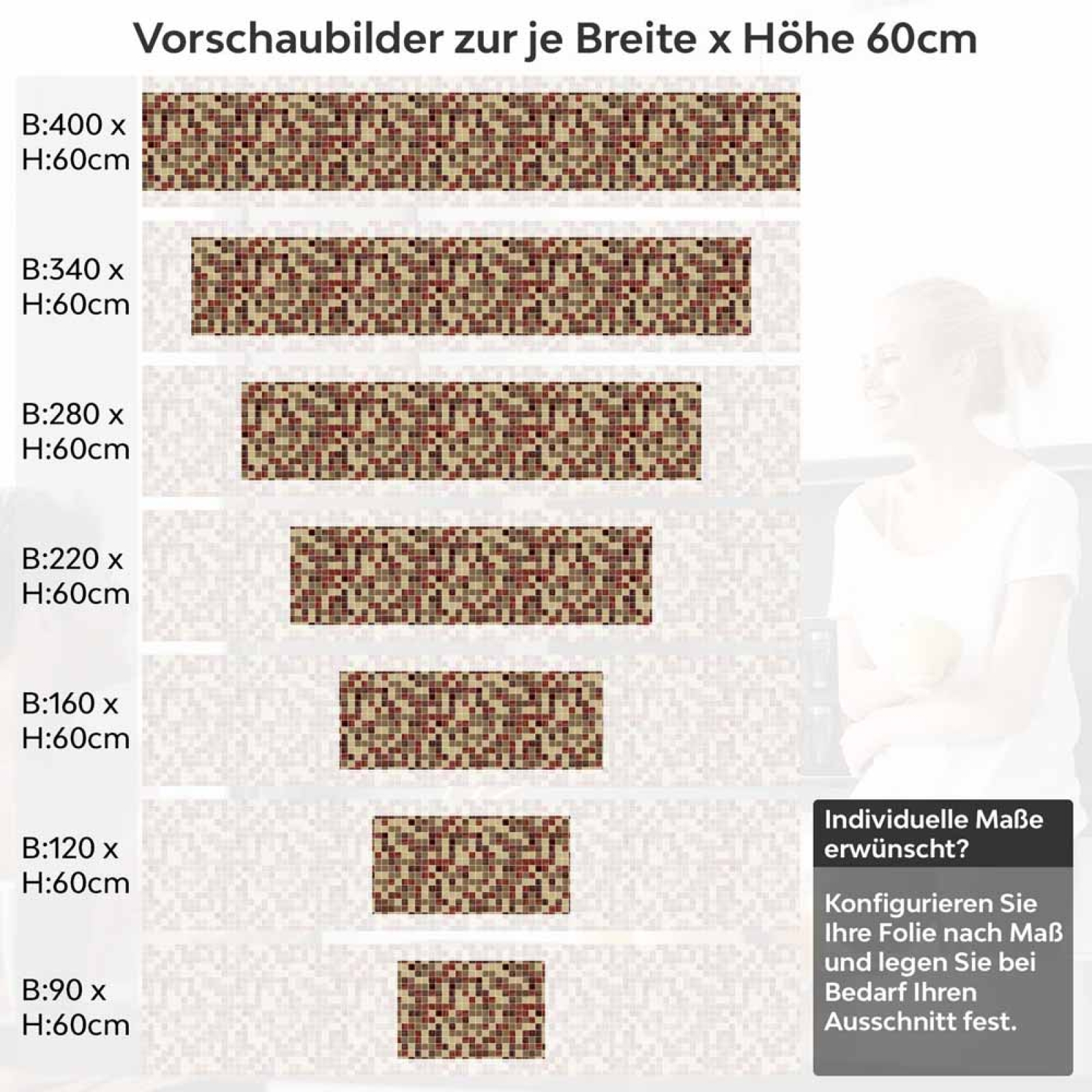 Küchenrückwand Folie Lebendiges Mosaikdesign Höhe 60cm