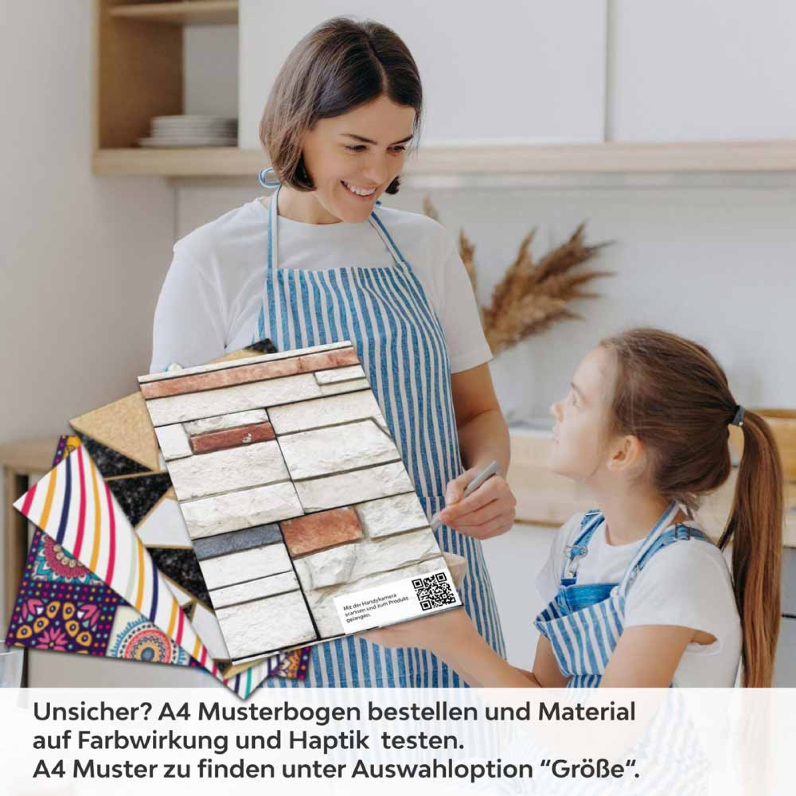 Küchenrückwand Folie Naturstein Look - Rustikaler trifft Farbe A4 Muster