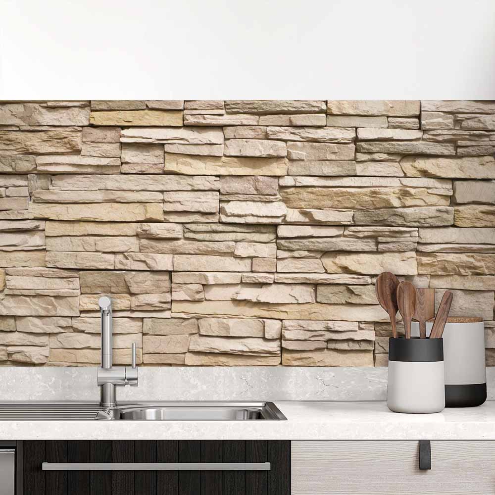Küchenrückwand Folie Braunbeige Schichtstein Hauptbild 1