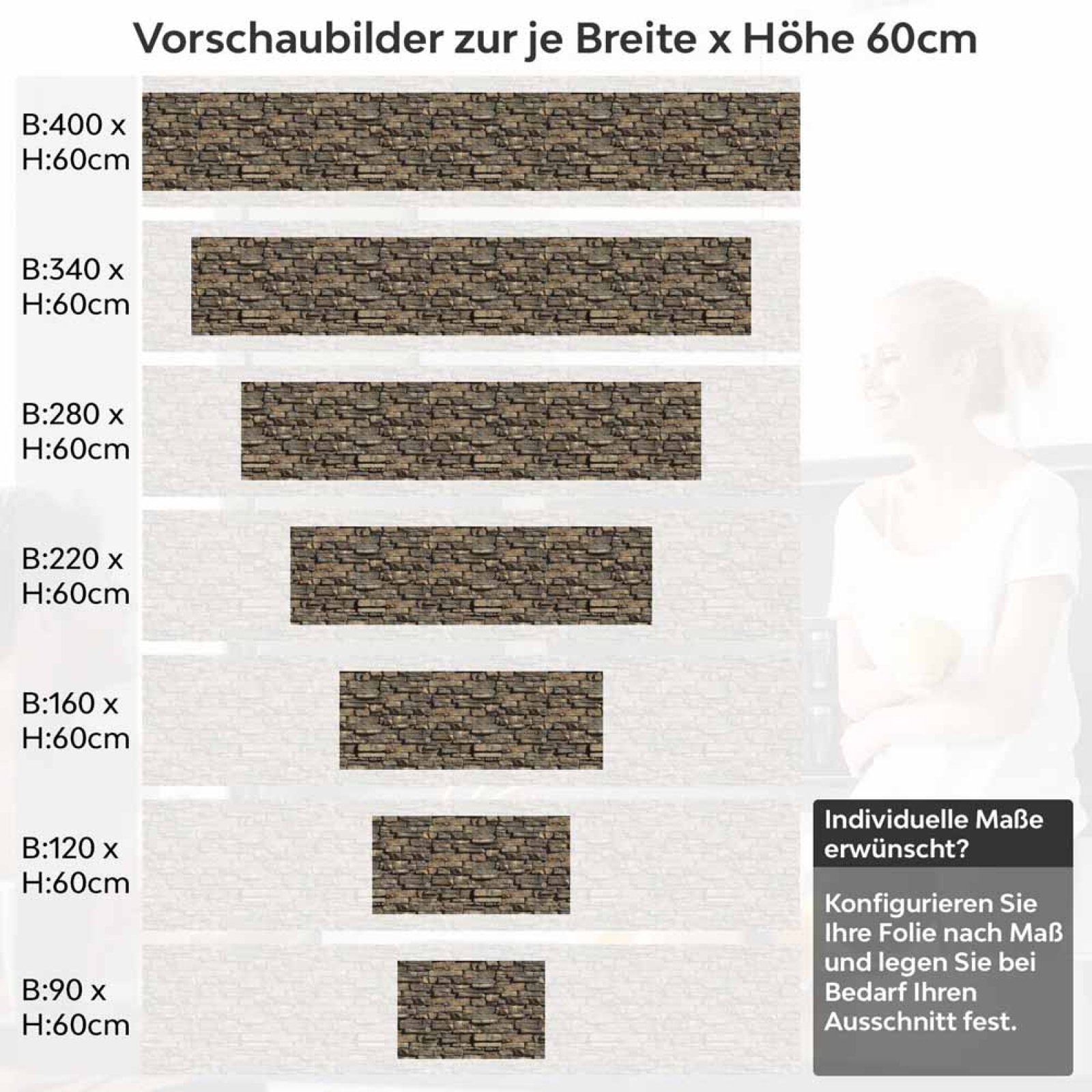 Küchenrückwand Folie Steinstruktur Dunkelbraun Höhe 60cm