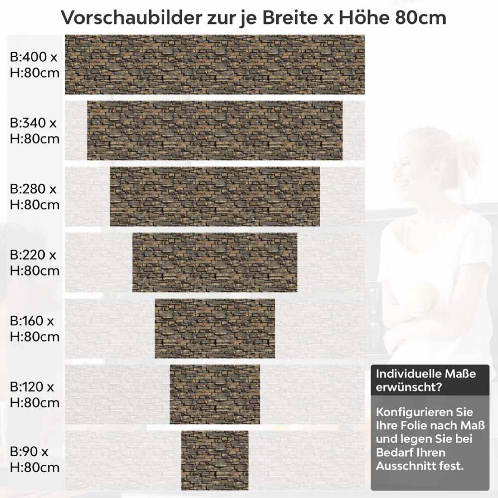 Küchenrückwand Folie Steinstruktur Dunkelbraun Höhe 80cm