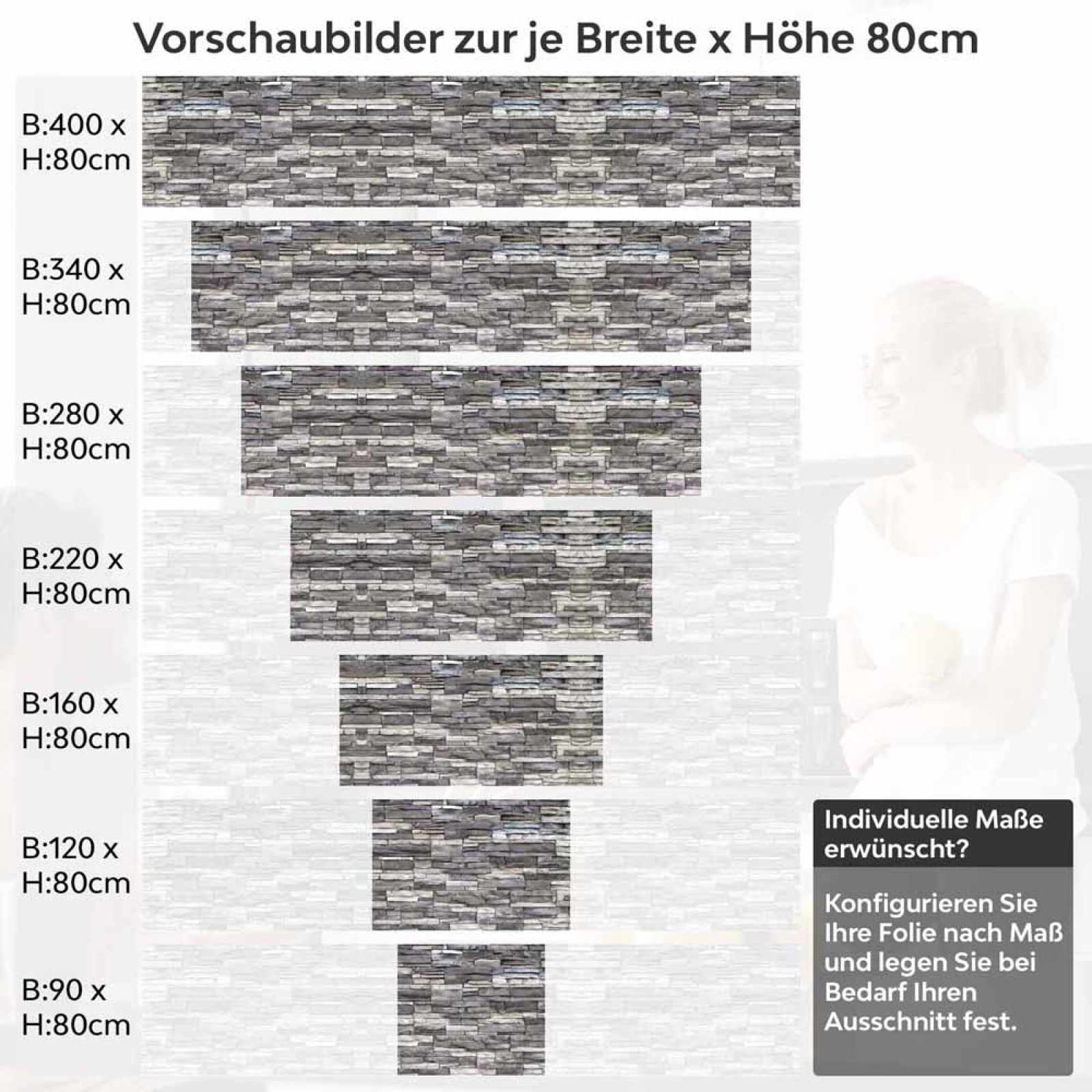 Küchenrückwand Folie Wandsteinoptik - Naturgetreue Schiefer in edlen Grautönen Höhe 80cm