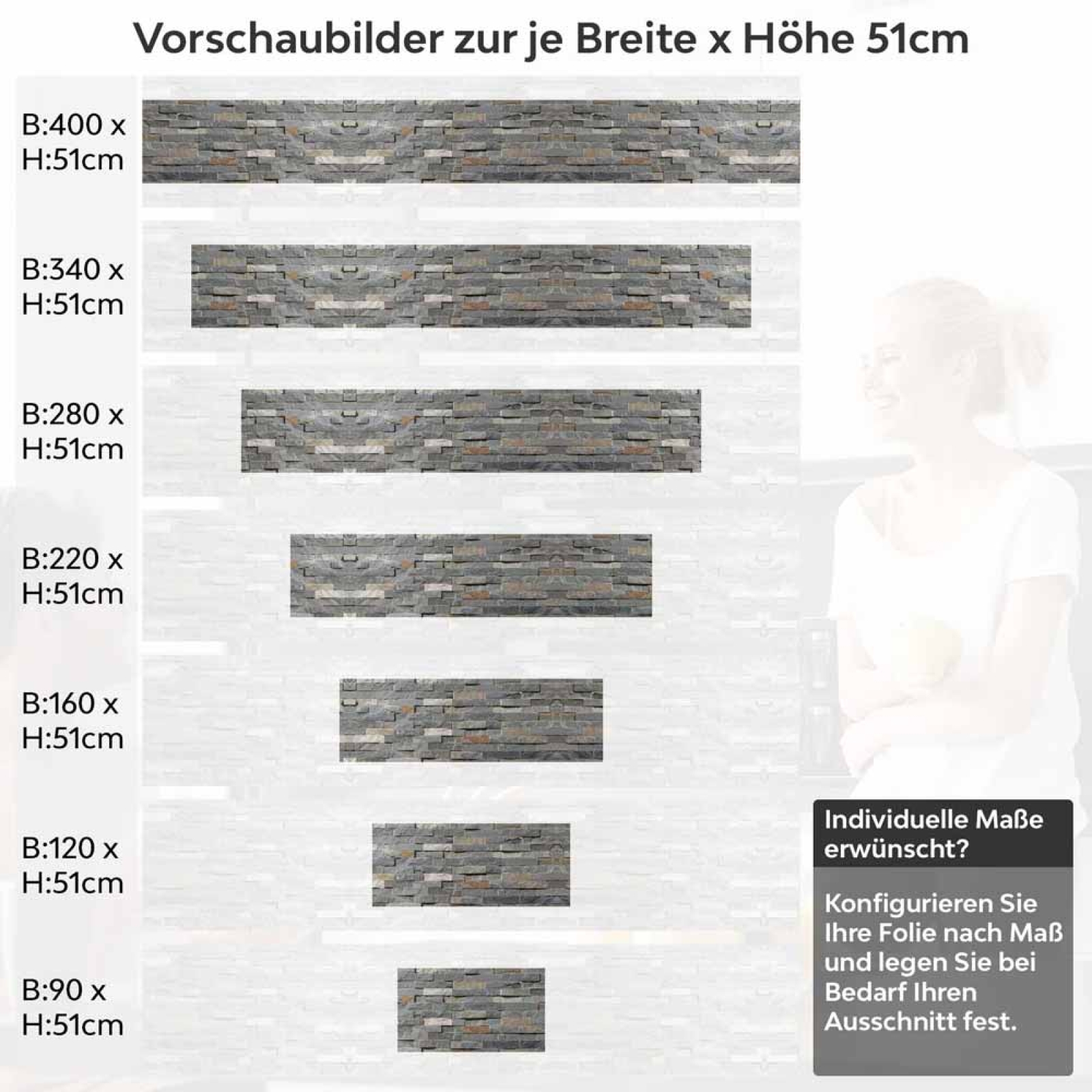 Küchenrückwand Folie Schieferoptik mit markanter Symmetrie Höhe 51cm