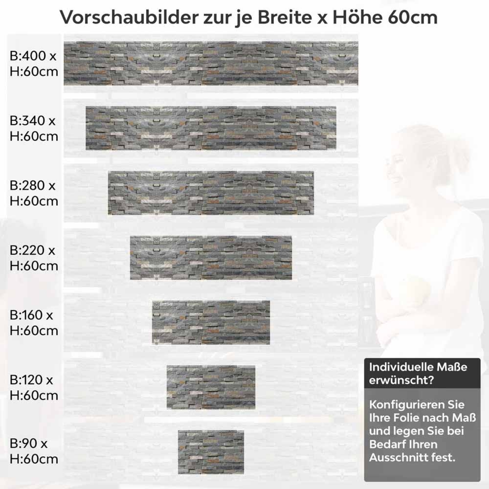 Küchenrückwand Folie Schieferoptik mit markanter Symmetrie Höhe 60cm