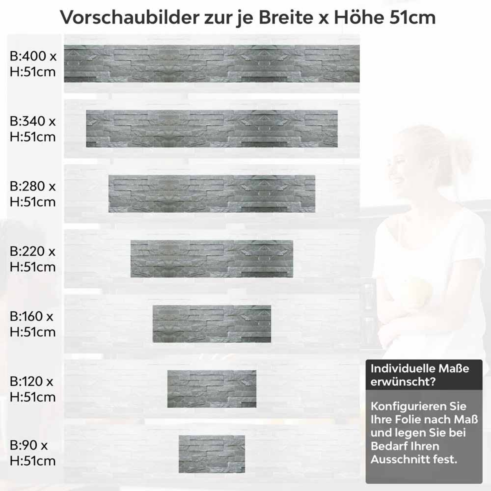 Küchenrückwand Folie Schieferstein - Steinoptik in Anthrazitgrau Höhe 51cm