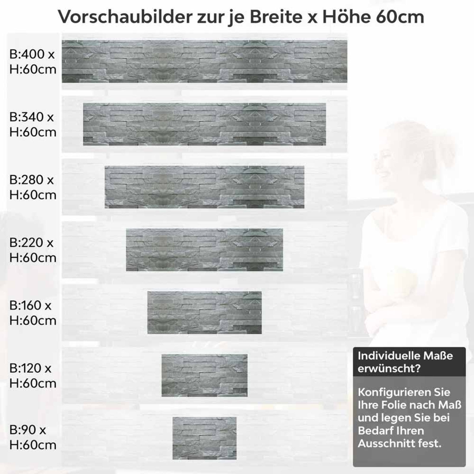 Küchenrückwand Folie Schieferstein - Steinoptik in Anthrazitgrau Höhe 60cm