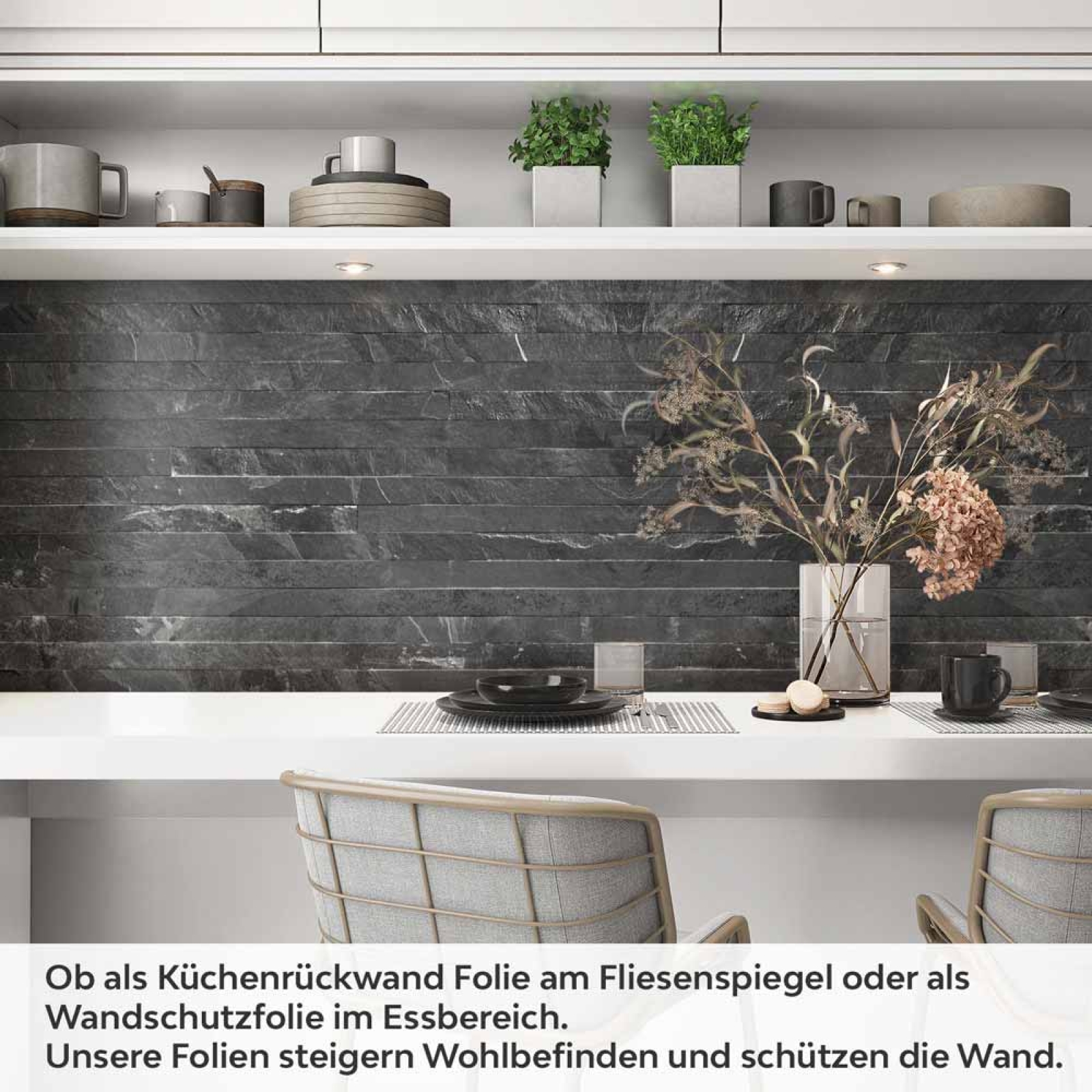 Küchenrückwand Folie Dunkle Schieferstein-Optik für elegante Küchen Artikelbild 1