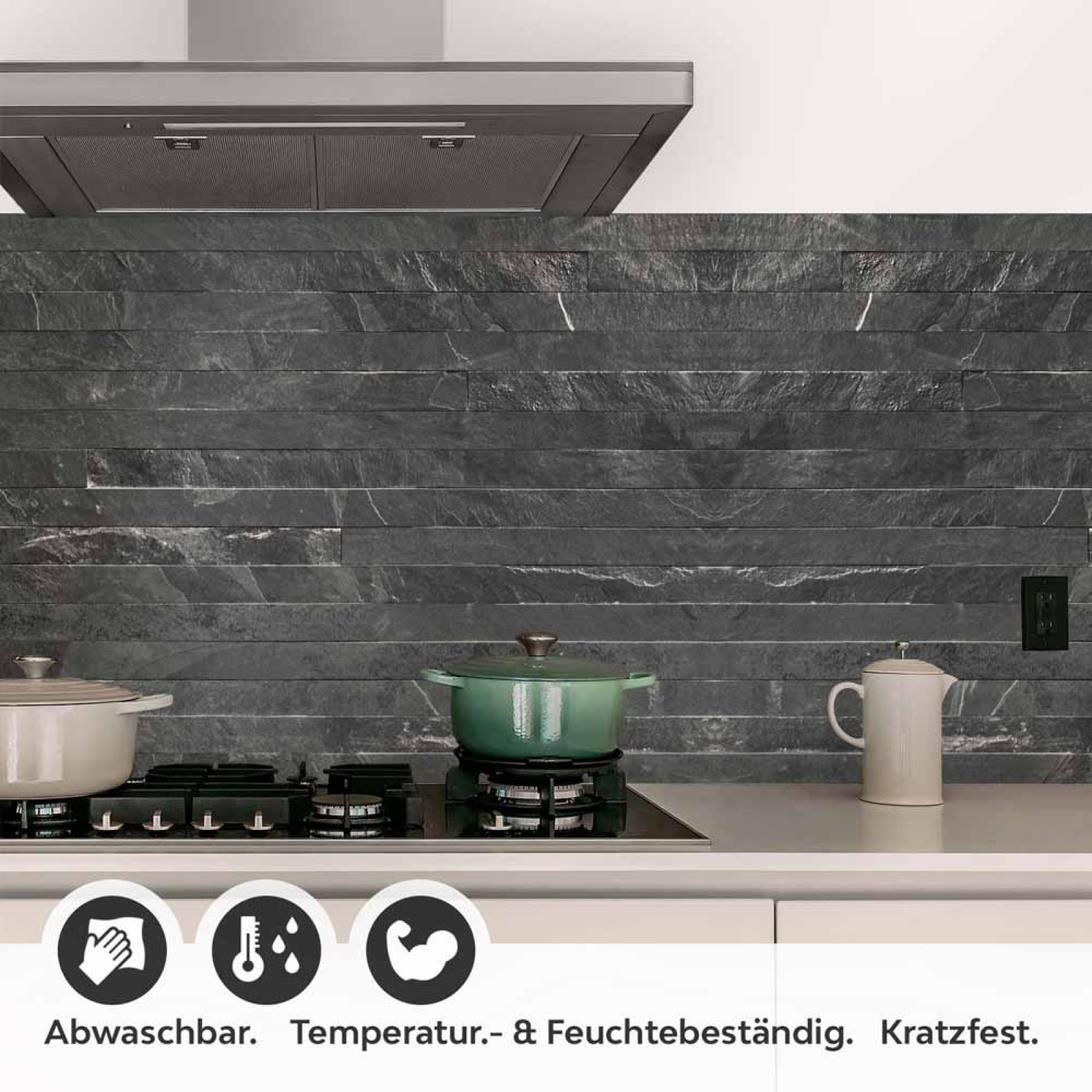 Küchenrückwand Folie Dunkle Schieferstein-Optik für elegante Küchen Detailbild 1