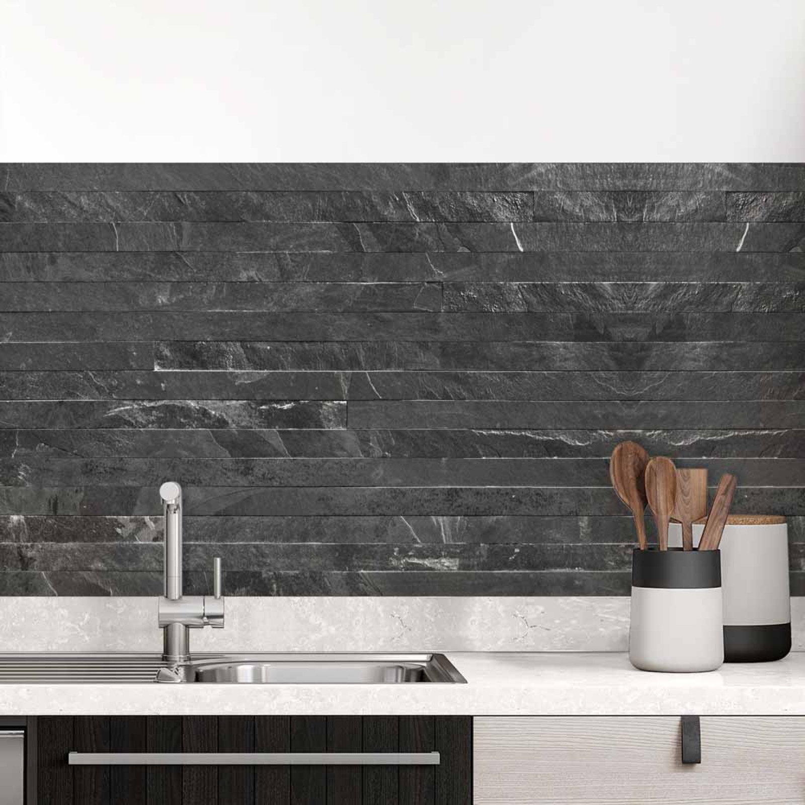Küchenrückwand Folie Dunkle Schieferstein-Optik für elegante Küchen Hauptbild 1