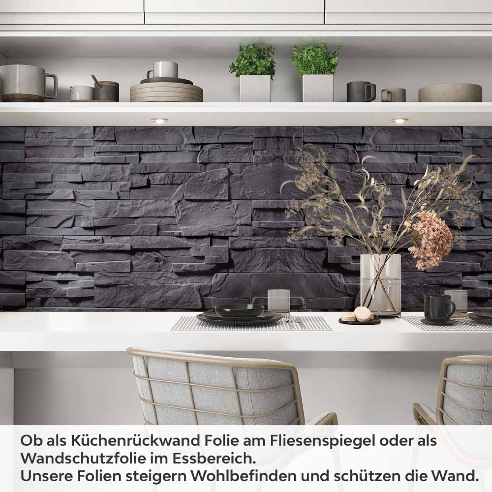 Küchenrückwand Folie Anthrazit-Schiefer - Premium-Look für moderne Küchen Artikelbild 1