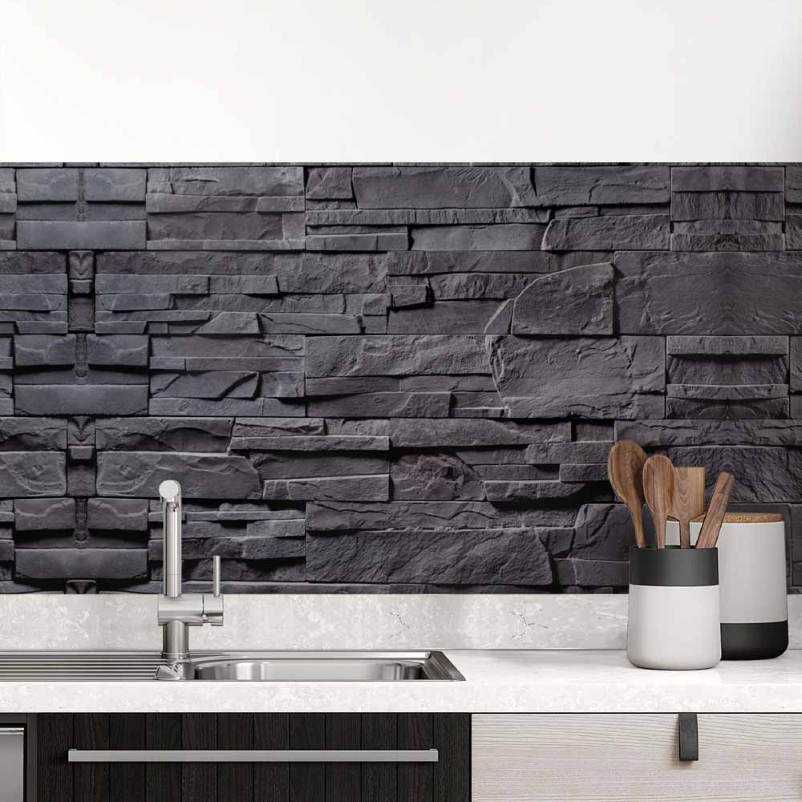 Küchenrückwand Folie Anthrazit-Schiefer - Premium-Look für moderne Küchen Hauptbild 1