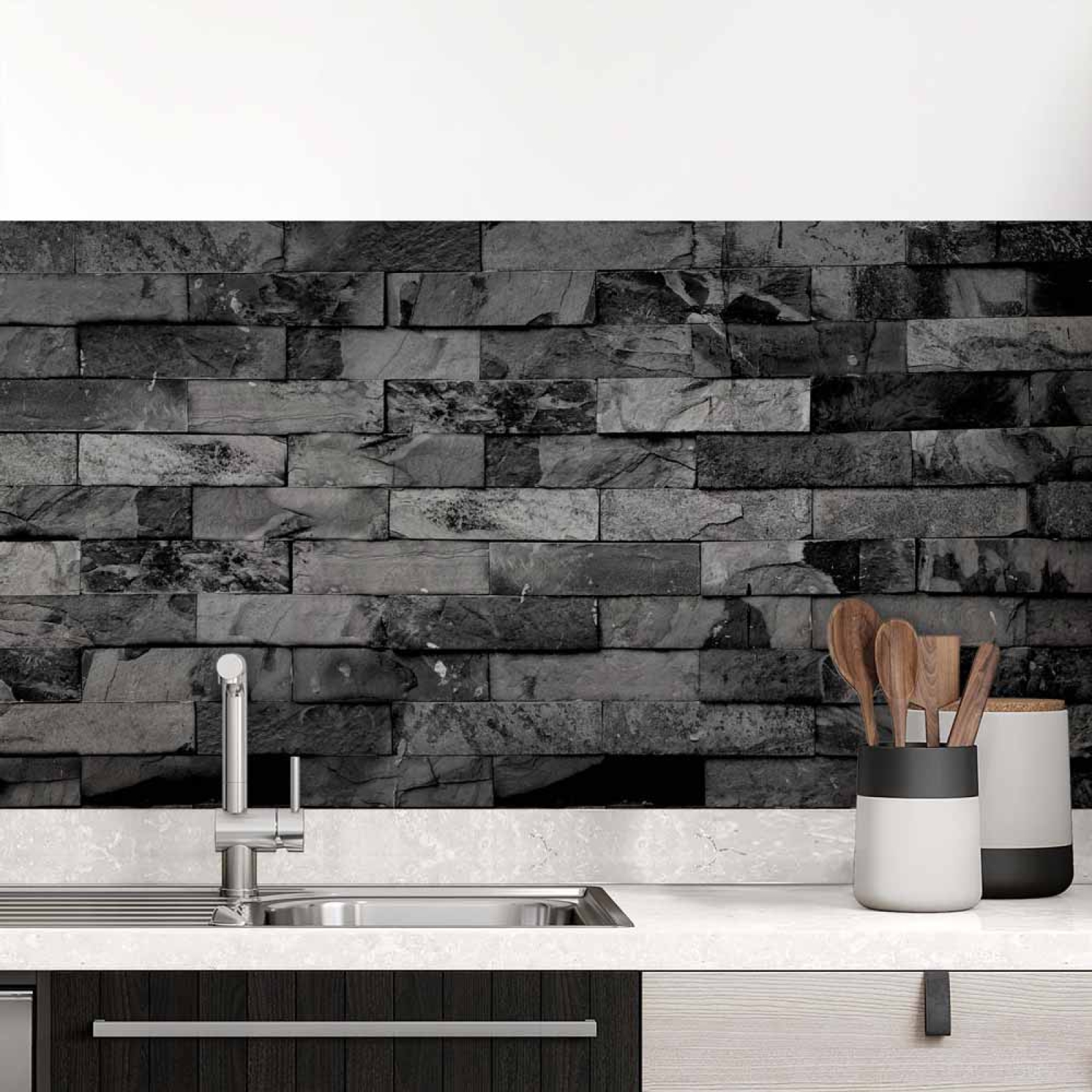 Küchenrückwand Folie Schieferoptik Schwarz - Eleganz für Ihre Küche Hauptbild 1