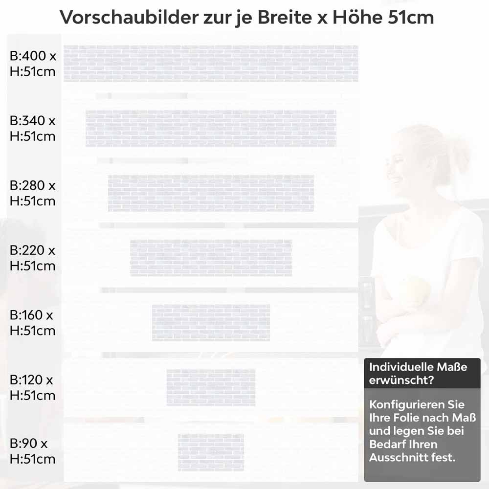 Küchenrückwand Folie Weiße Ziegelstein-Optik Höhe 51cm