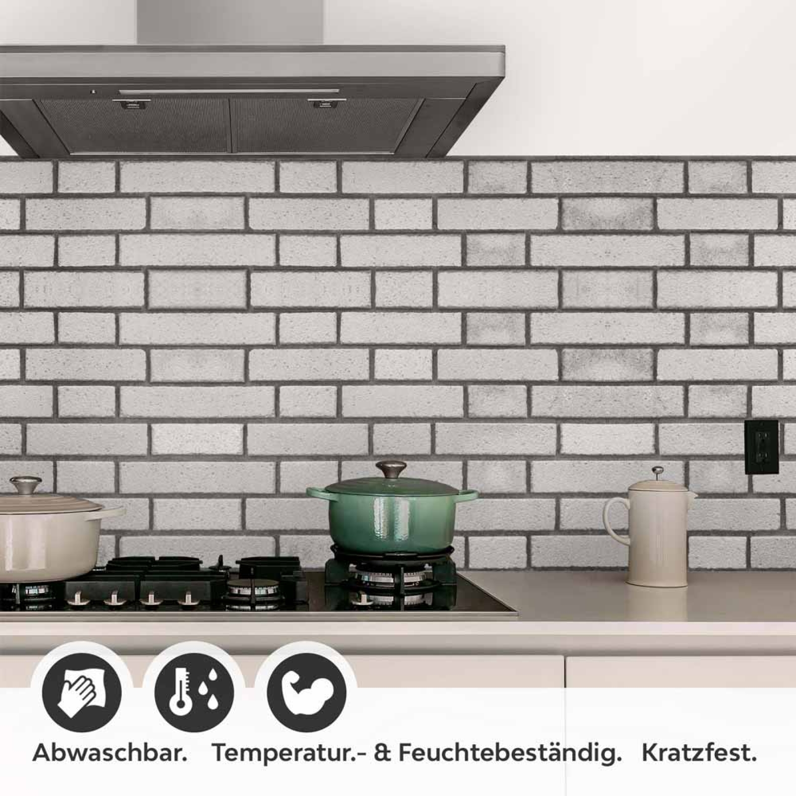 Küchenrückwand Folie Graue Backsteinoptik - Look für stilvolle Küchen Detailbild 1