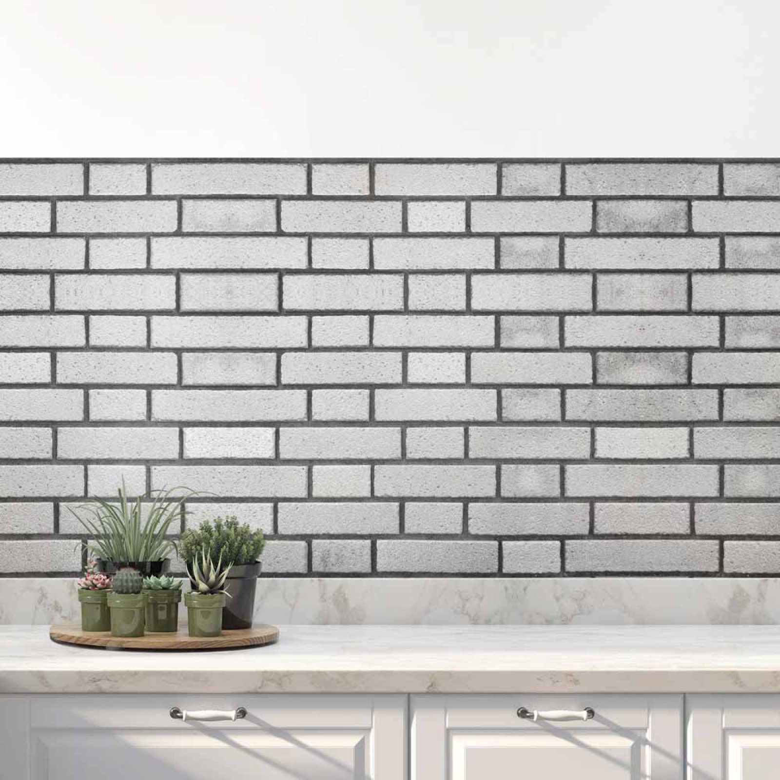 Küchenrückwand Folie Graue Backsteinoptik - Look für stilvolle Küchen Hauptbild