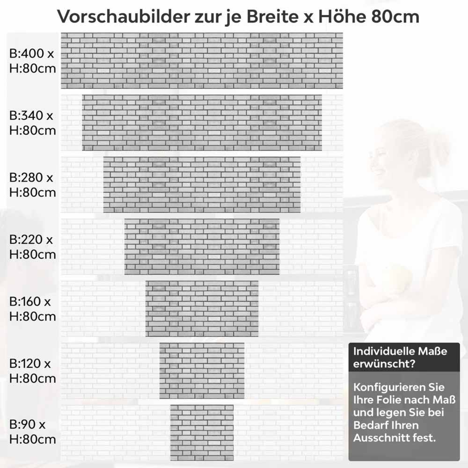Küchenrückwand Folie Graue Backsteinoptik - Look für stilvolle Küchen Höhe 80cm