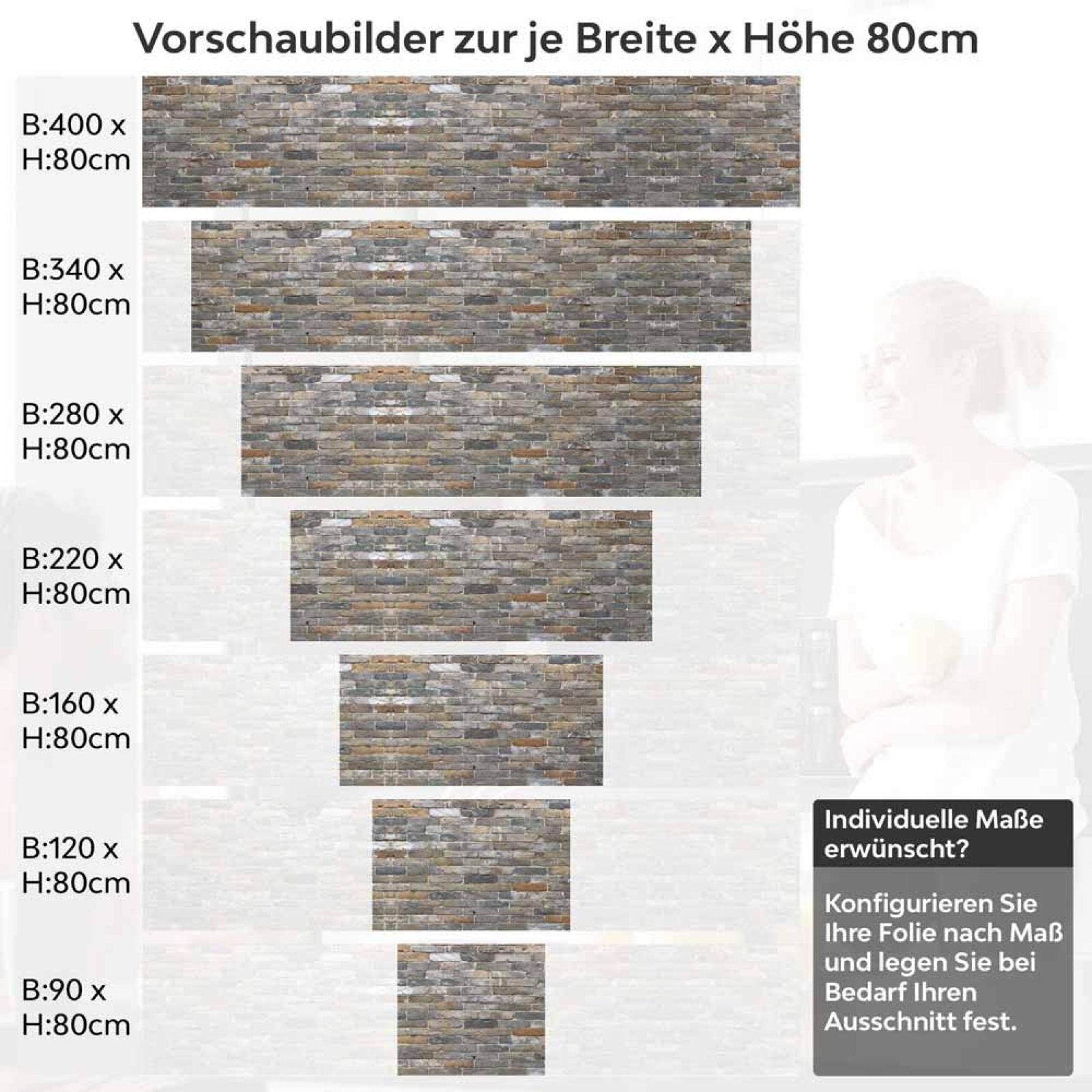 Küchenrückwand Folie Klassische Klinker Steinoptik Höhe 80cm