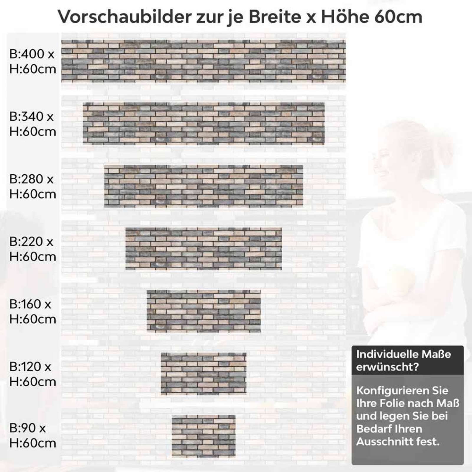 Küchenrückwand Folie Klinker Riemchen - Robuste Ziegelstein-Optik Höhe 60cm