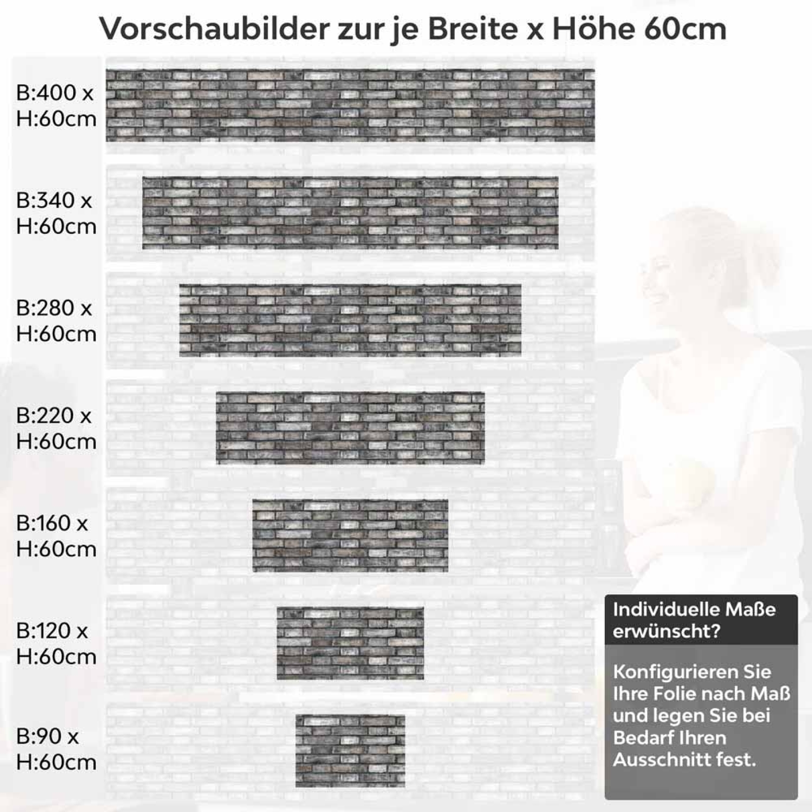 Küchenrückwand Folie Mauerziegel - Steinwand für den Fliesenspiegel Höhe 60cm
