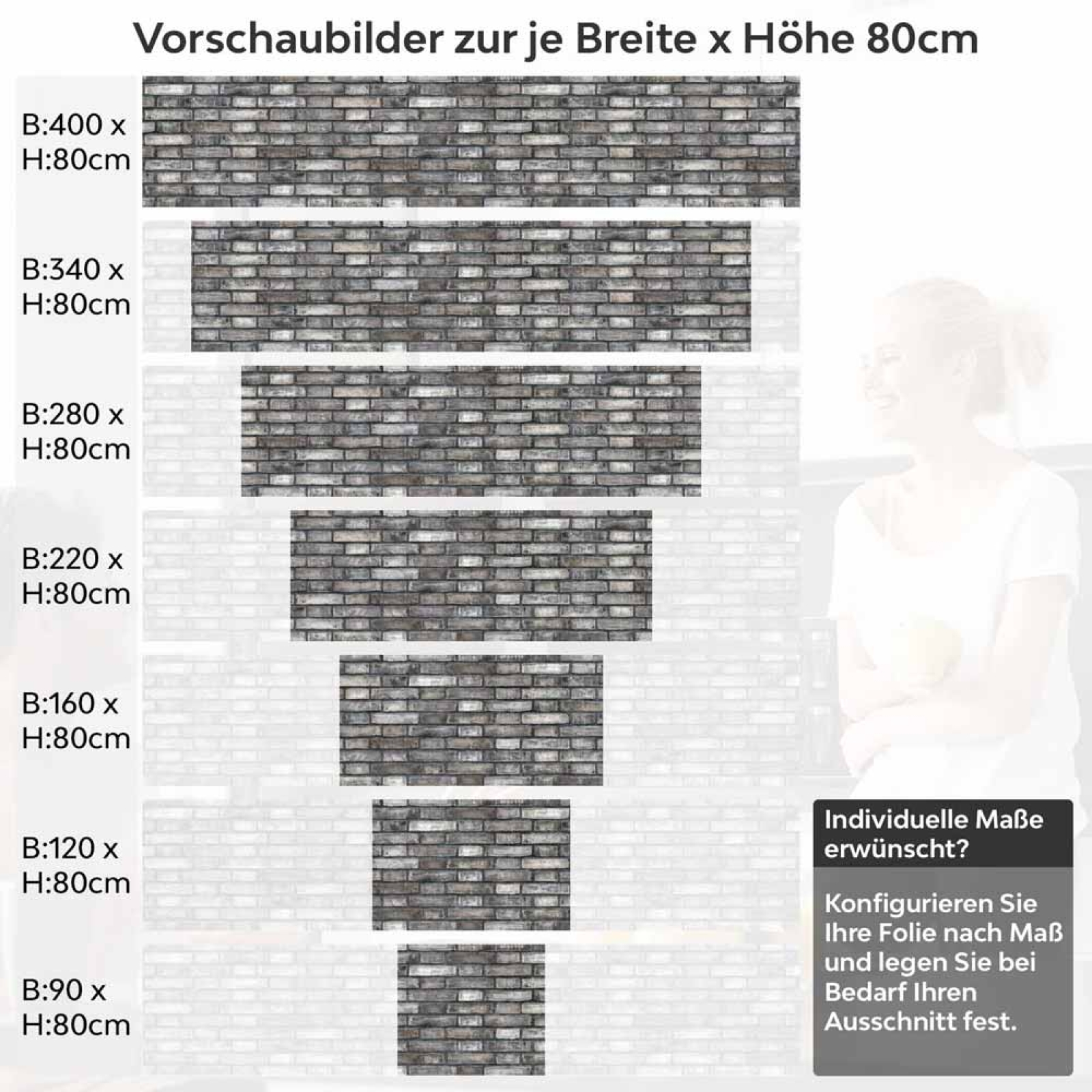 Küchenrückwand Folie Mauerziegel - Steinwand für den Fliesenspiegel Höhe 80cm