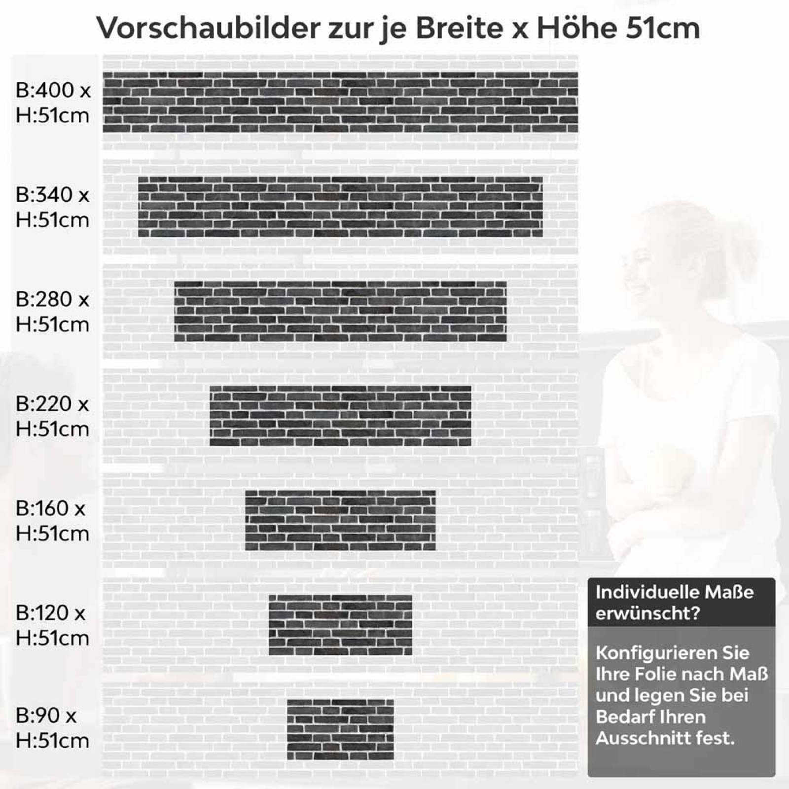 Küchenrückwand Folie Ziegel Anthrazit - Steinwand Optik Höhe 51cm