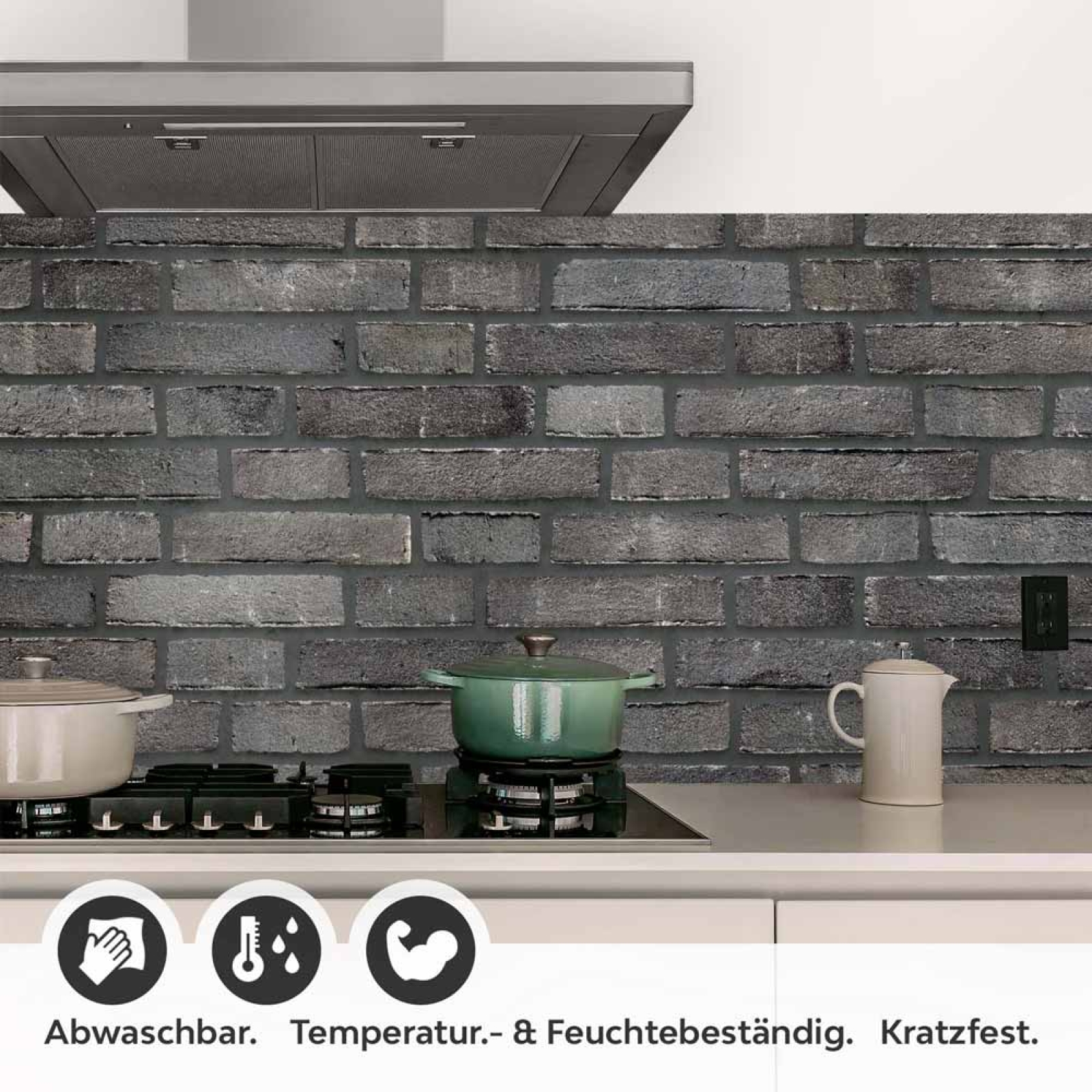 Küchenrückwand Folie Anthrazit Ziegelsteine - Edle Backsteine Detailbild 1