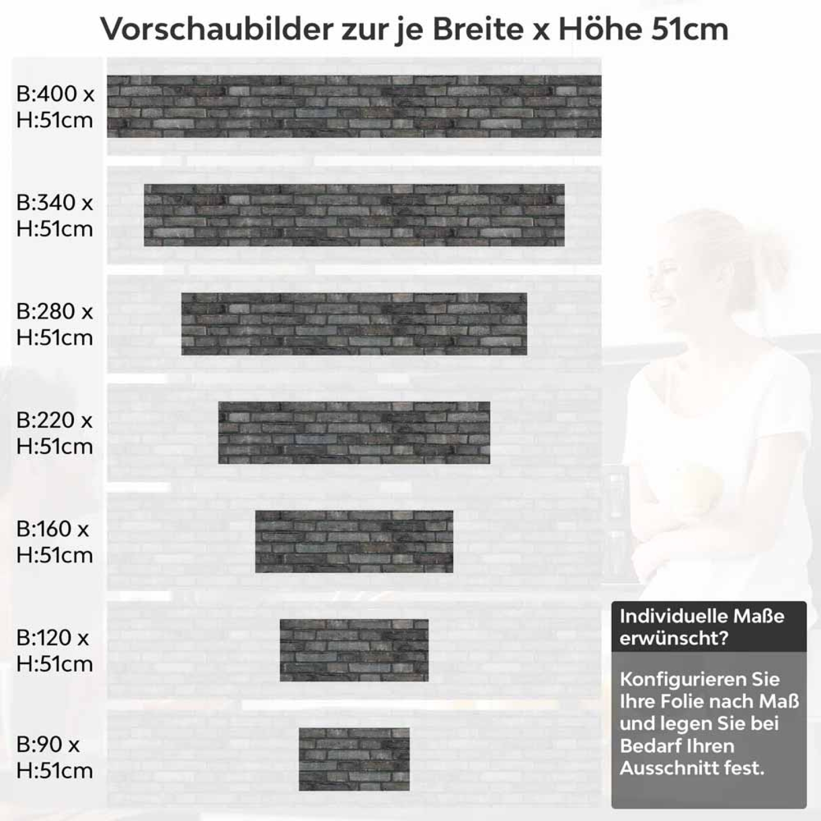 Küchenrückwand Folie Anthrazit Ziegelsteine - Edle Backsteine Höhe 51cm