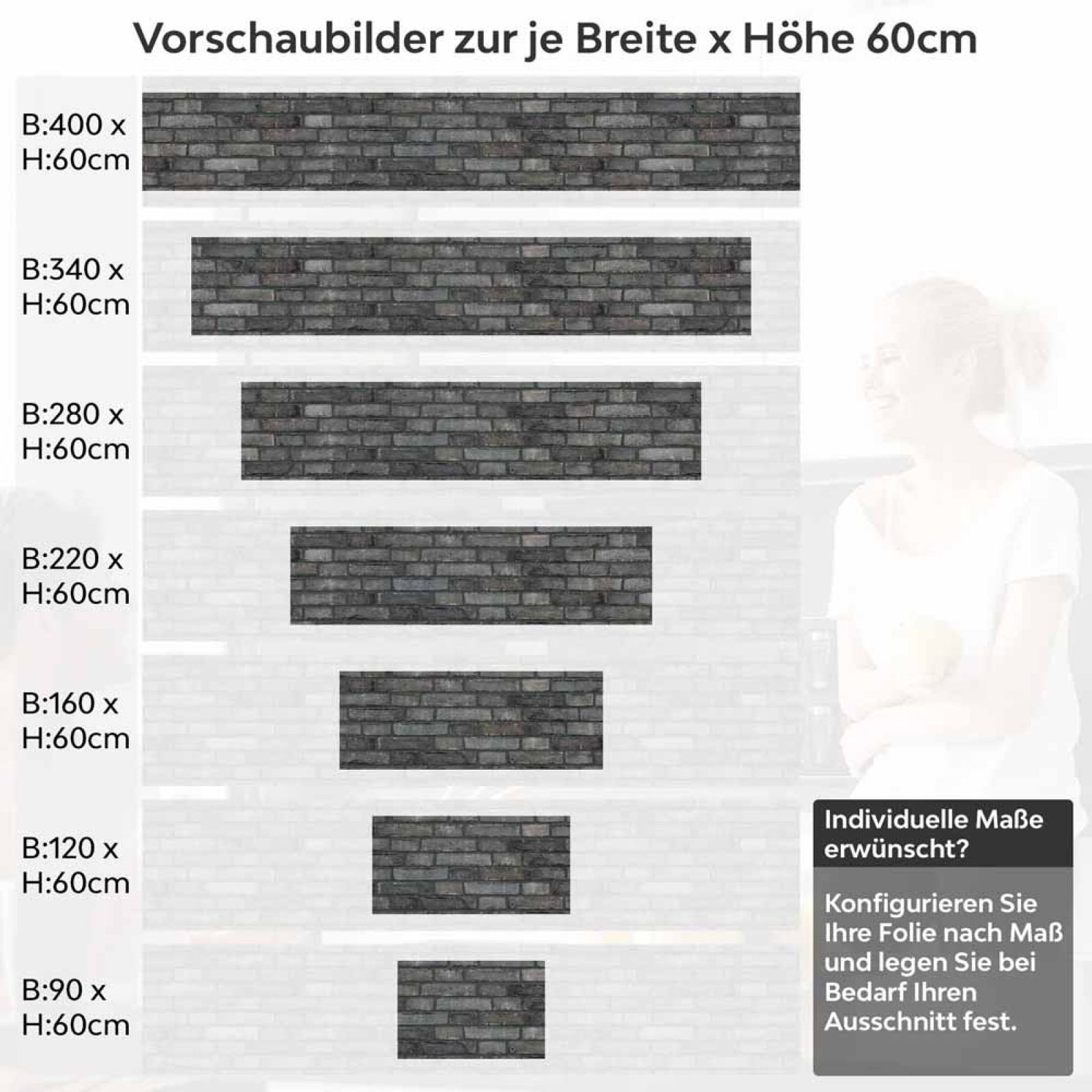 Küchenrückwand Folie Anthrazit Ziegelsteine - Edle Backsteine Höhe 60cm